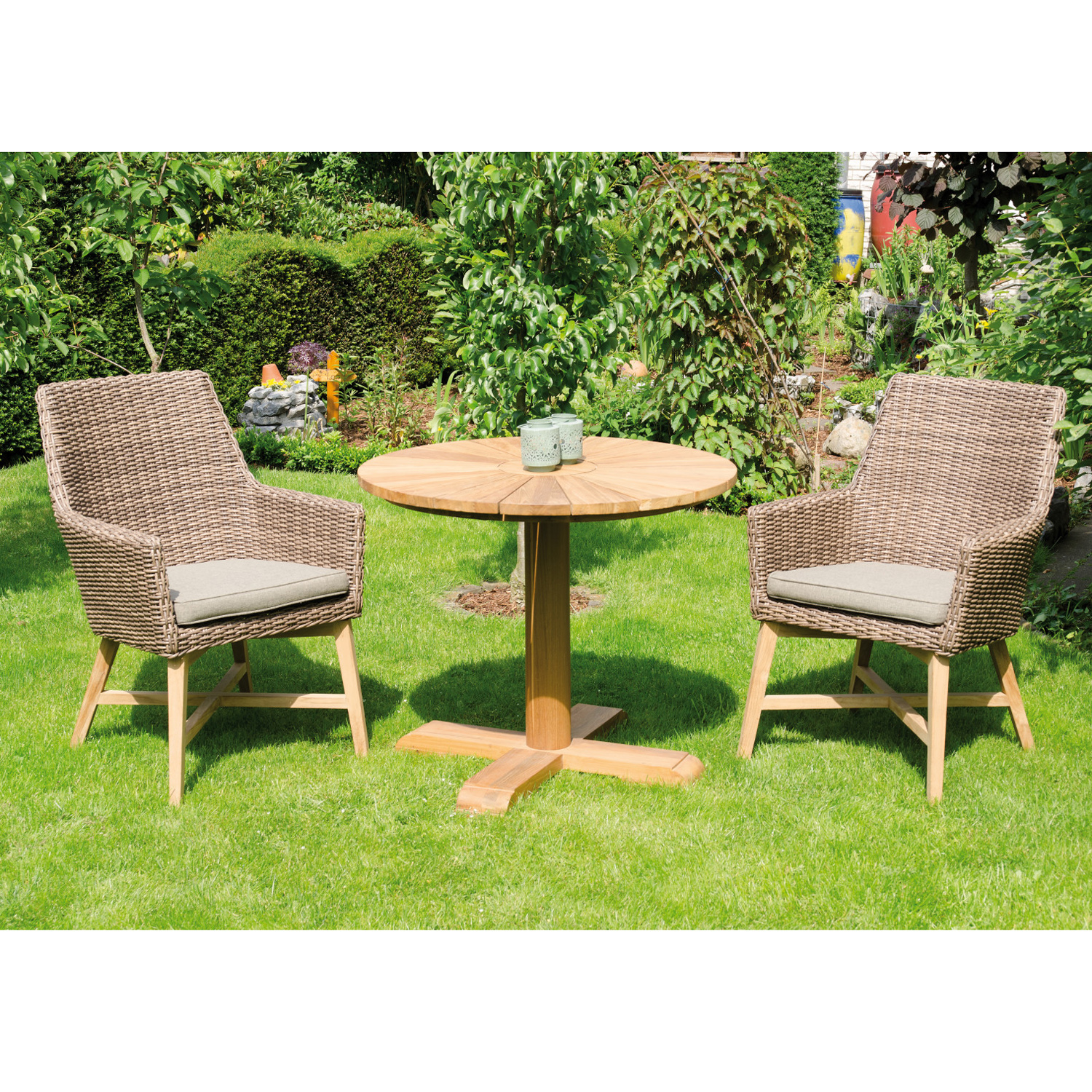 SonnenPartner Sessel HELIOS braun Gartensessel inkl.Kissen Teakholz Alu Kunststoffgeflecht