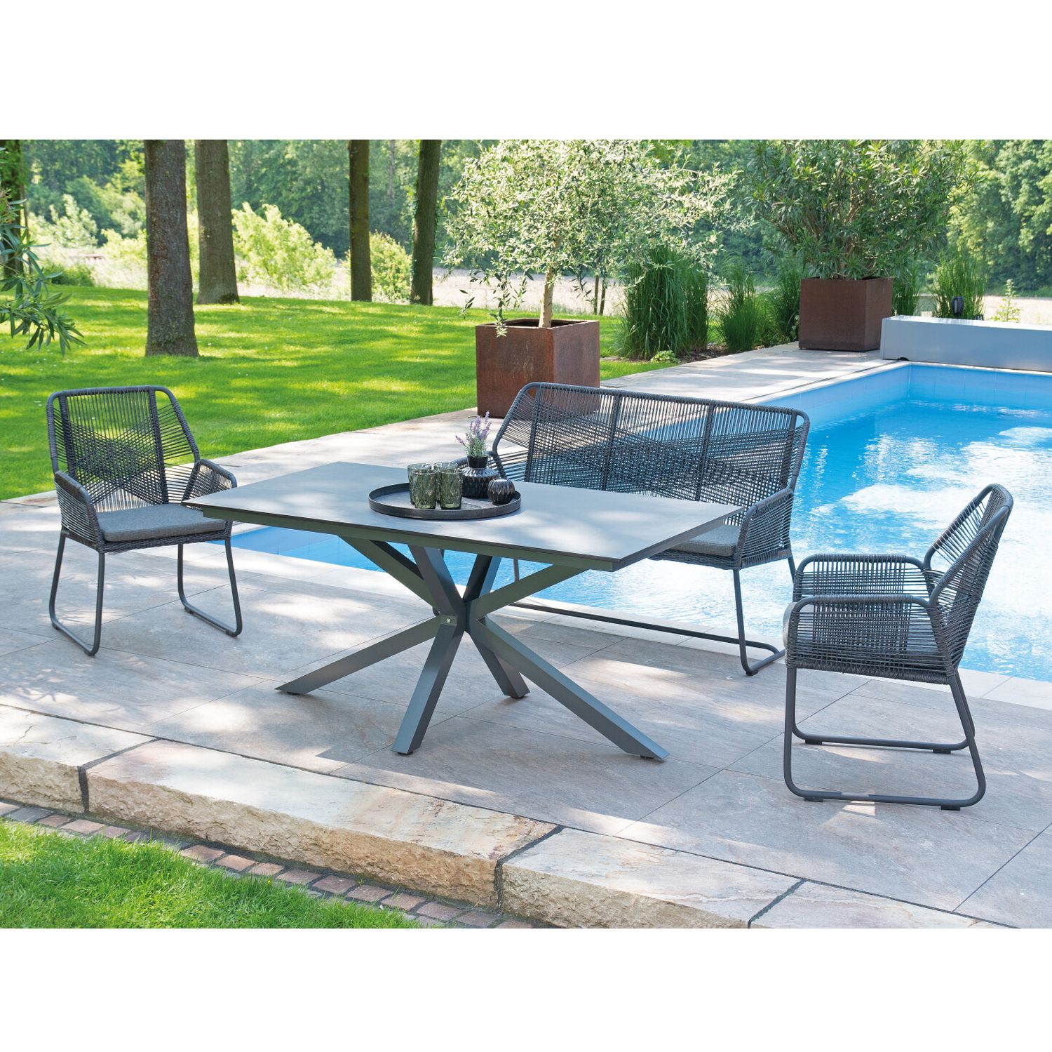 SonnenPartner Sessel OBSERVER coal grey Gartensessel Alu Geflecht inkl. Kissen Olefingewebe