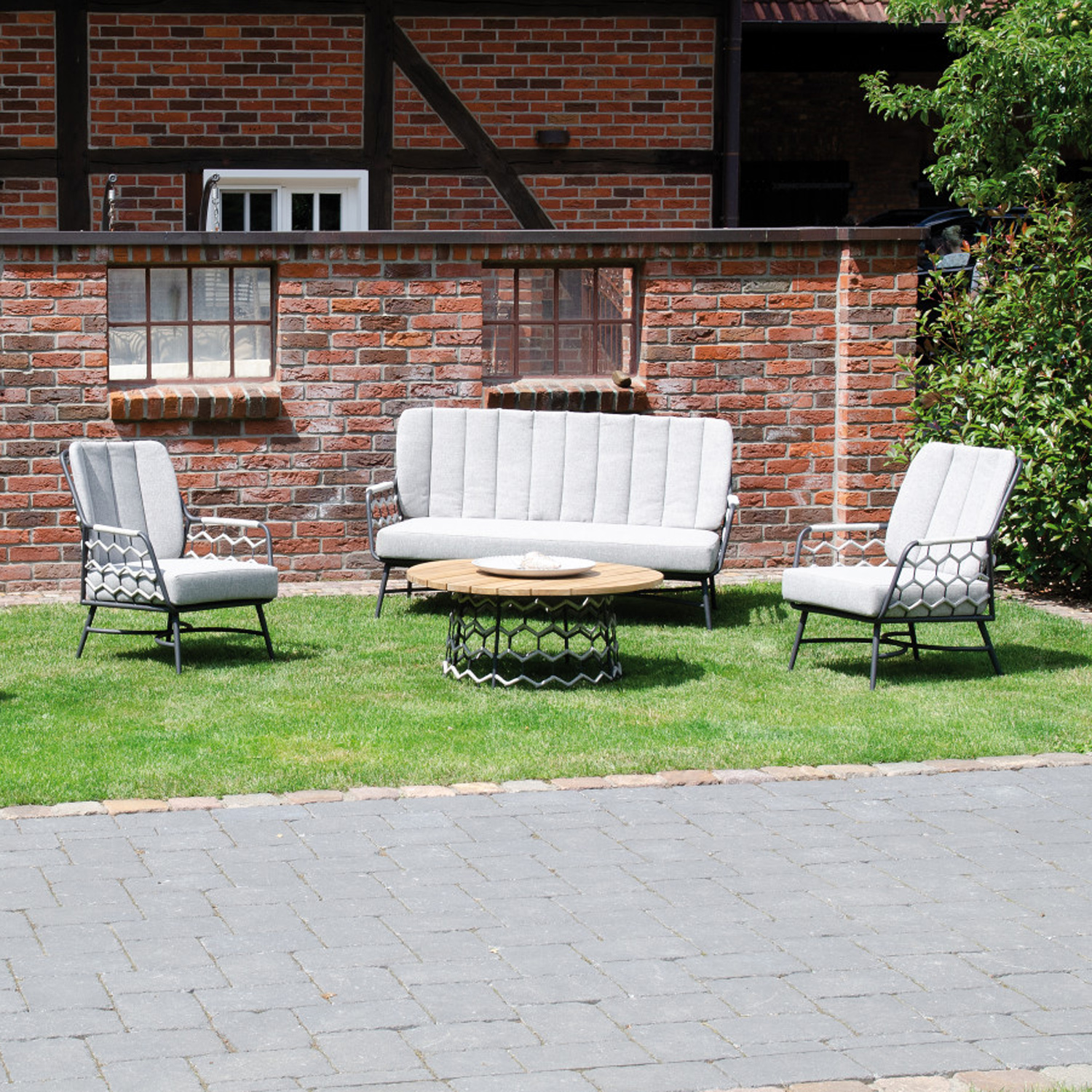 SonnenPartner Stapelsessel YALE 2er Set silbergrau 2 stück Gartensessel inkl.Kissen Alu Kunststoffgeflecht