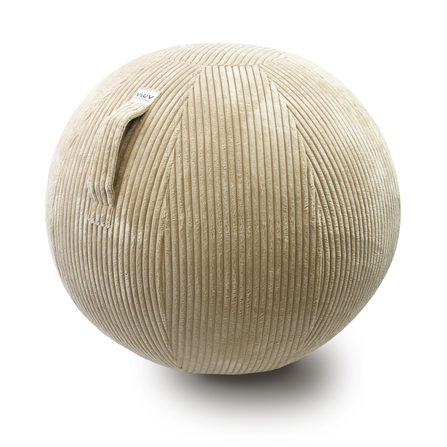 VLUV Stoff-Sitzball BOL VLIP beige 65cm aus Cordstoff mit Tragegriff für gesundes Sitzen