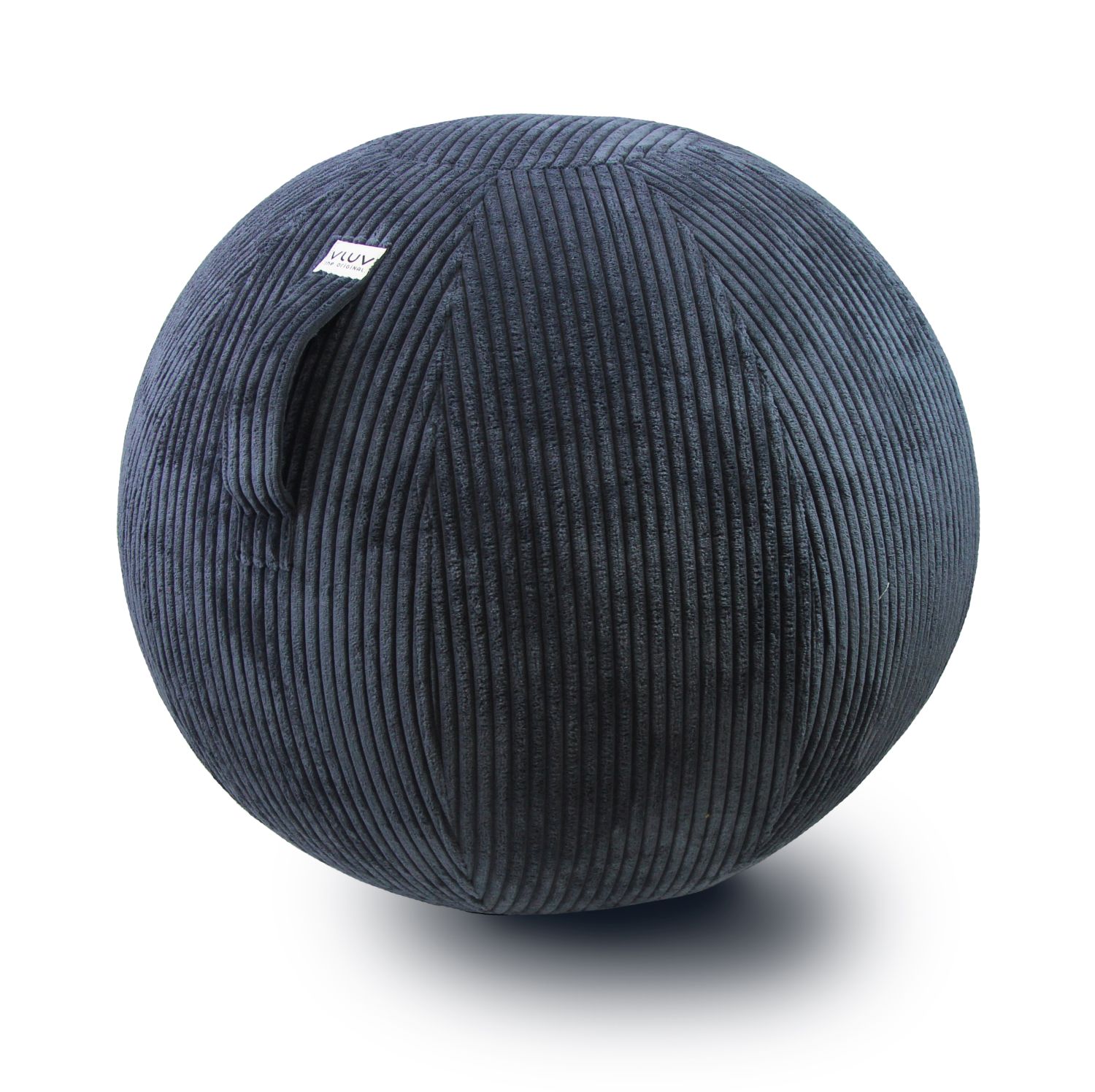 VLUV Stoff-Sitzball BOL VLIP navy 65cm aus Cordstoff mit Tragegriff für gesundes Sitzen