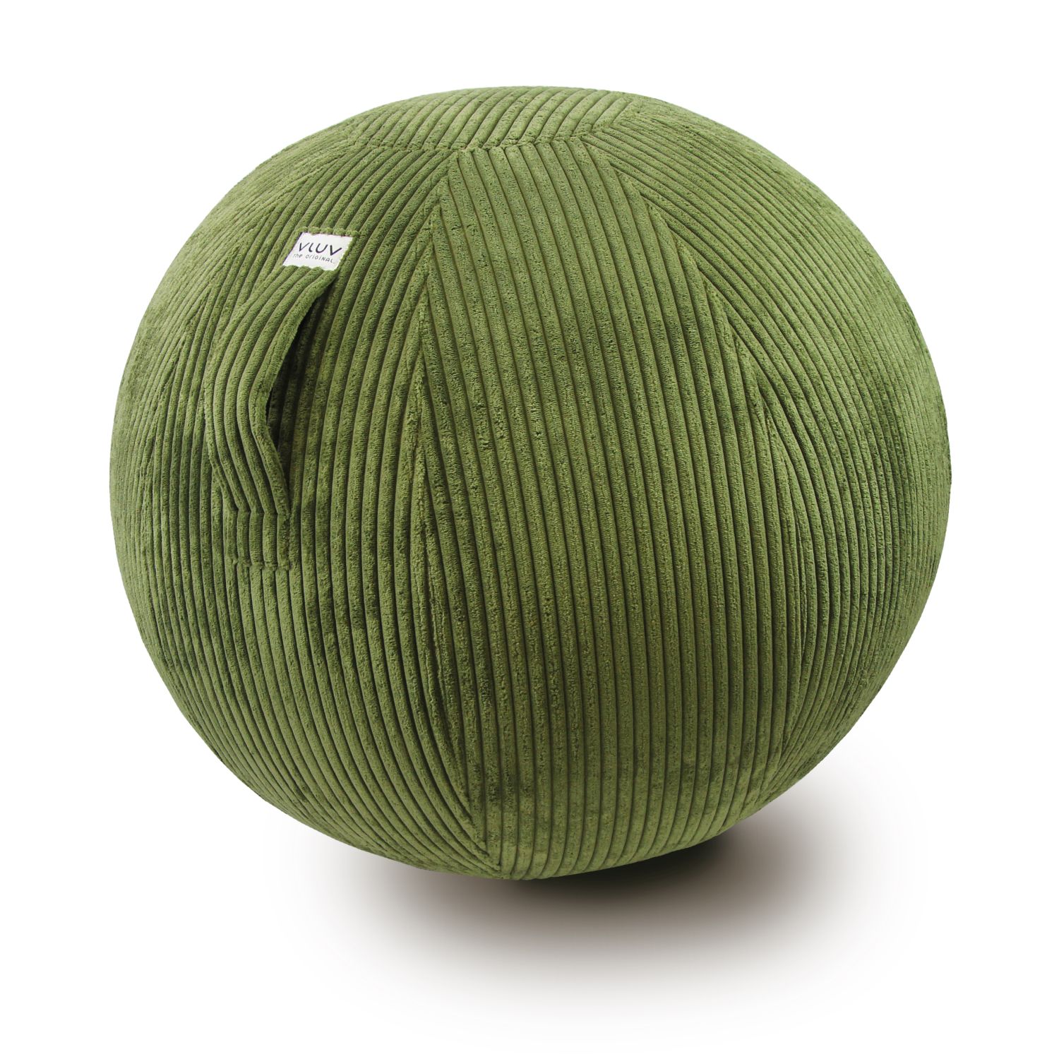 VLUV Stoff-Sitzball BOL VLIP olive 65cm aus Cordstoff mit Tragegriff für gesundes Sitzen