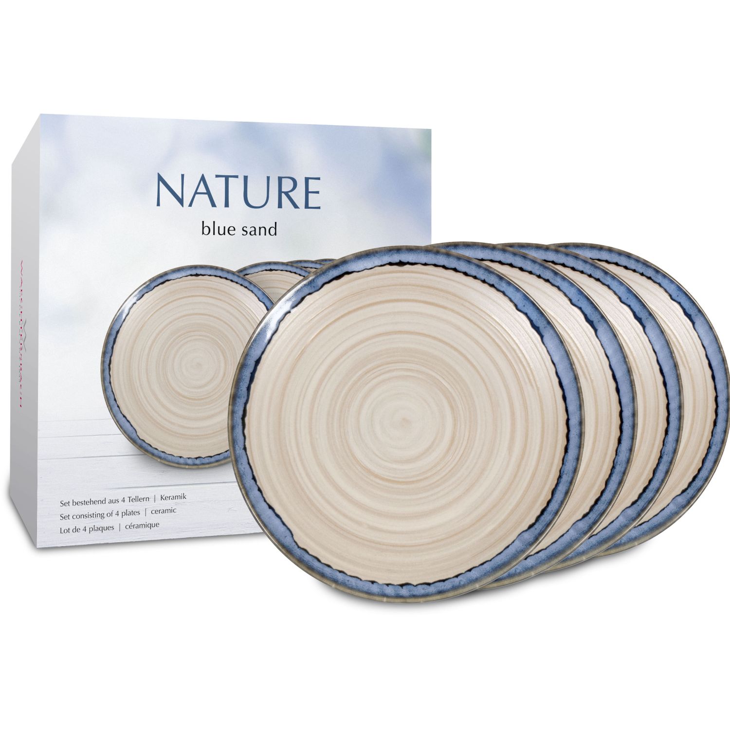 WAECHTERBACH Frühstücksteller Nature blue sand Teller 4er Set im Geschenkkarton