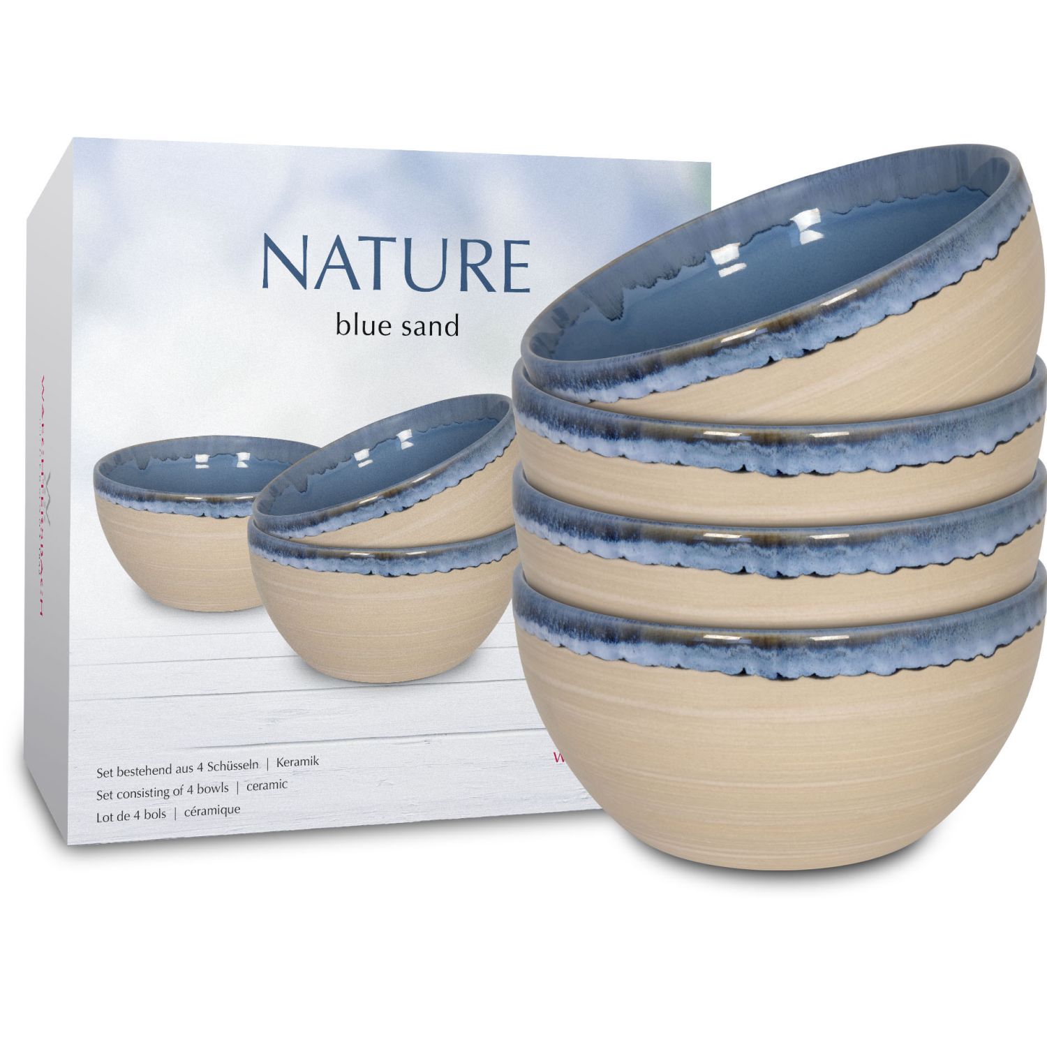 WAECHTERBACH Müslischale Nature blue sand Schale 4er Set im Geschenkkarton