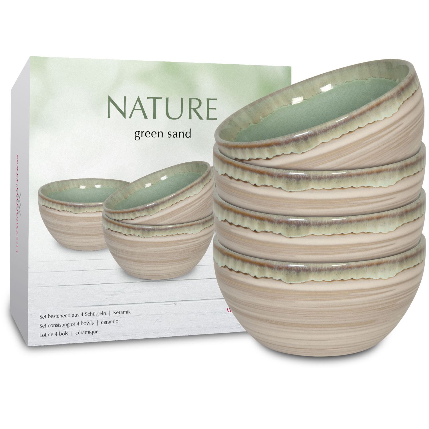 WAECHTERBACH Müslischale Nature green sand Schale 4er Set im Geschenkkarton