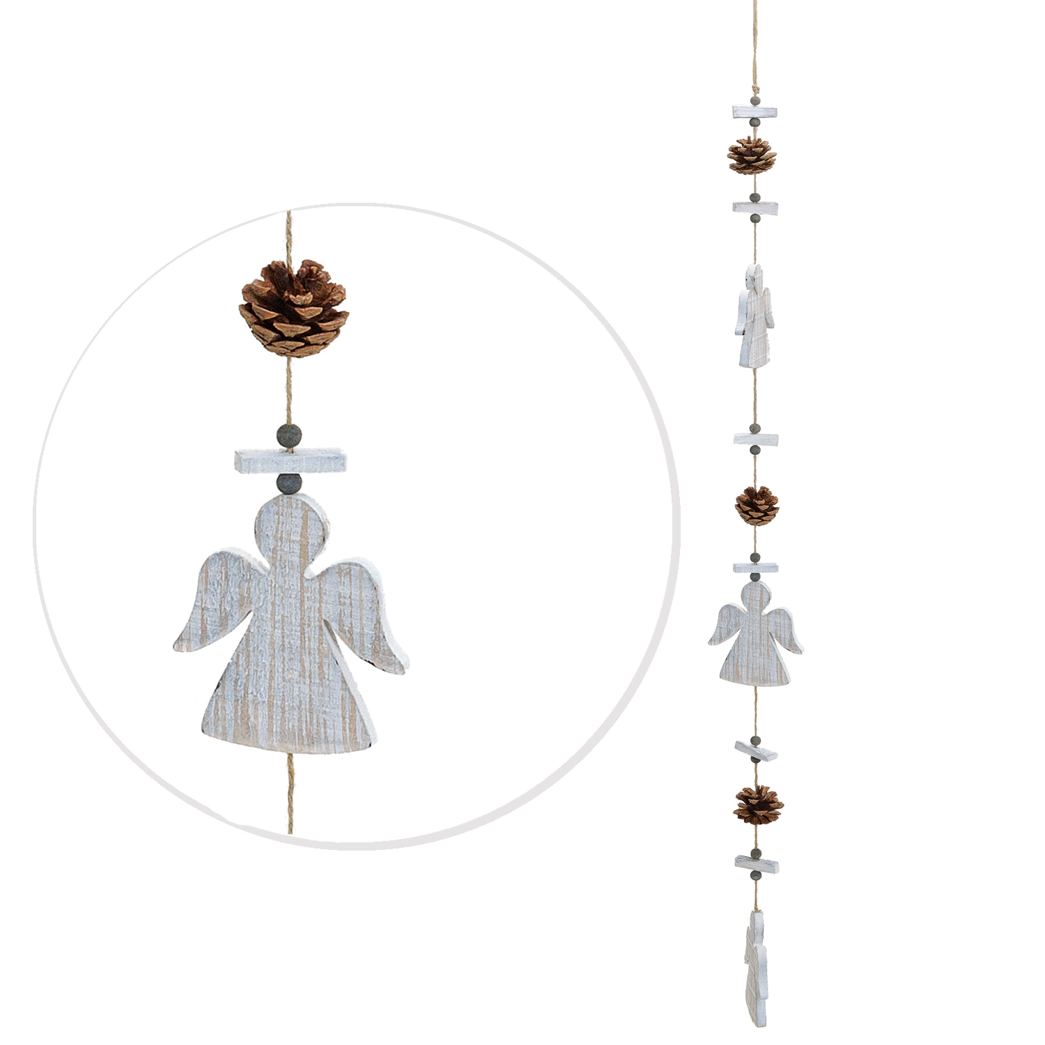 Weihnachtlicher Dekohänger Girlande mit 3 Engeln aus Holz 100cm 