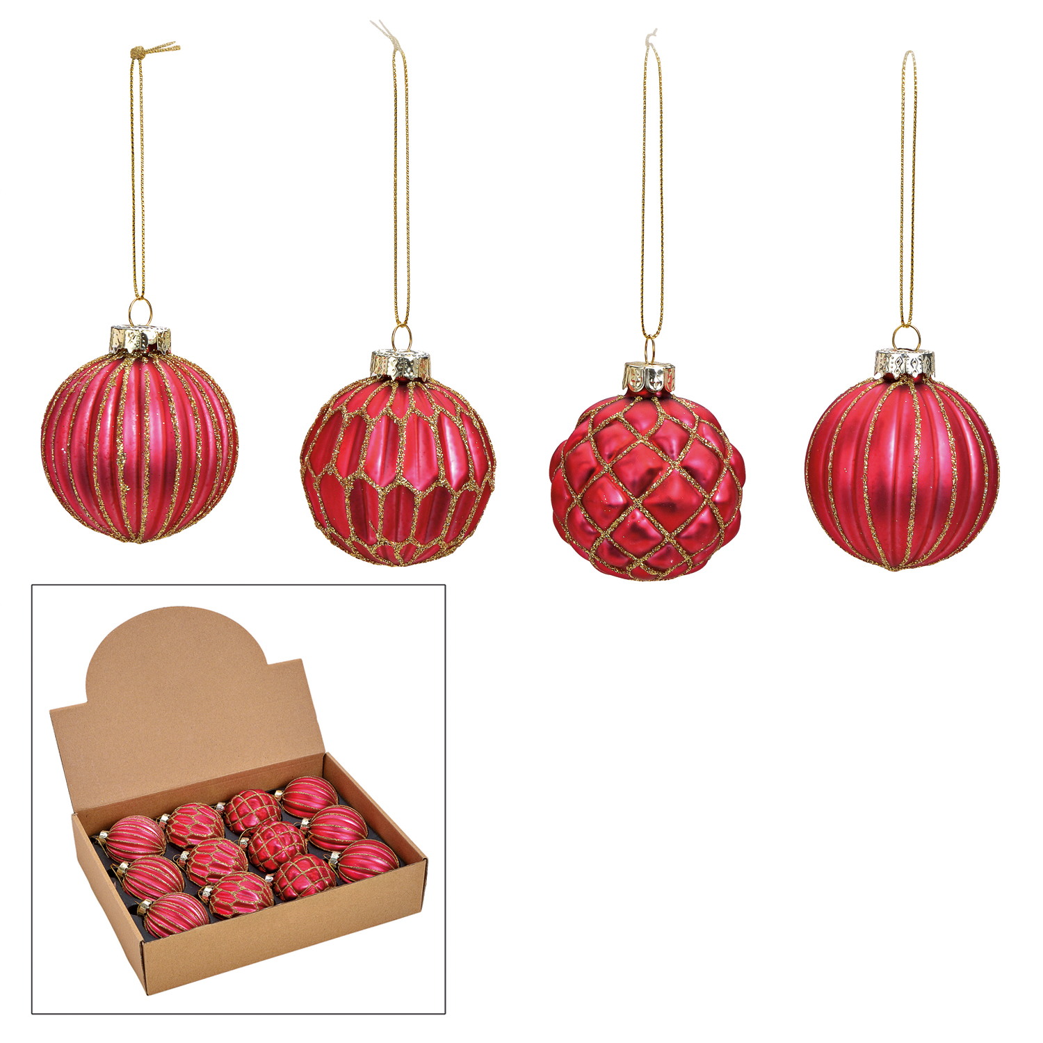 Weihnachtskugel Glitter aus Glas Pink Gold 4-fach sortiert 12 Stück im Set Durchmesser 6cm