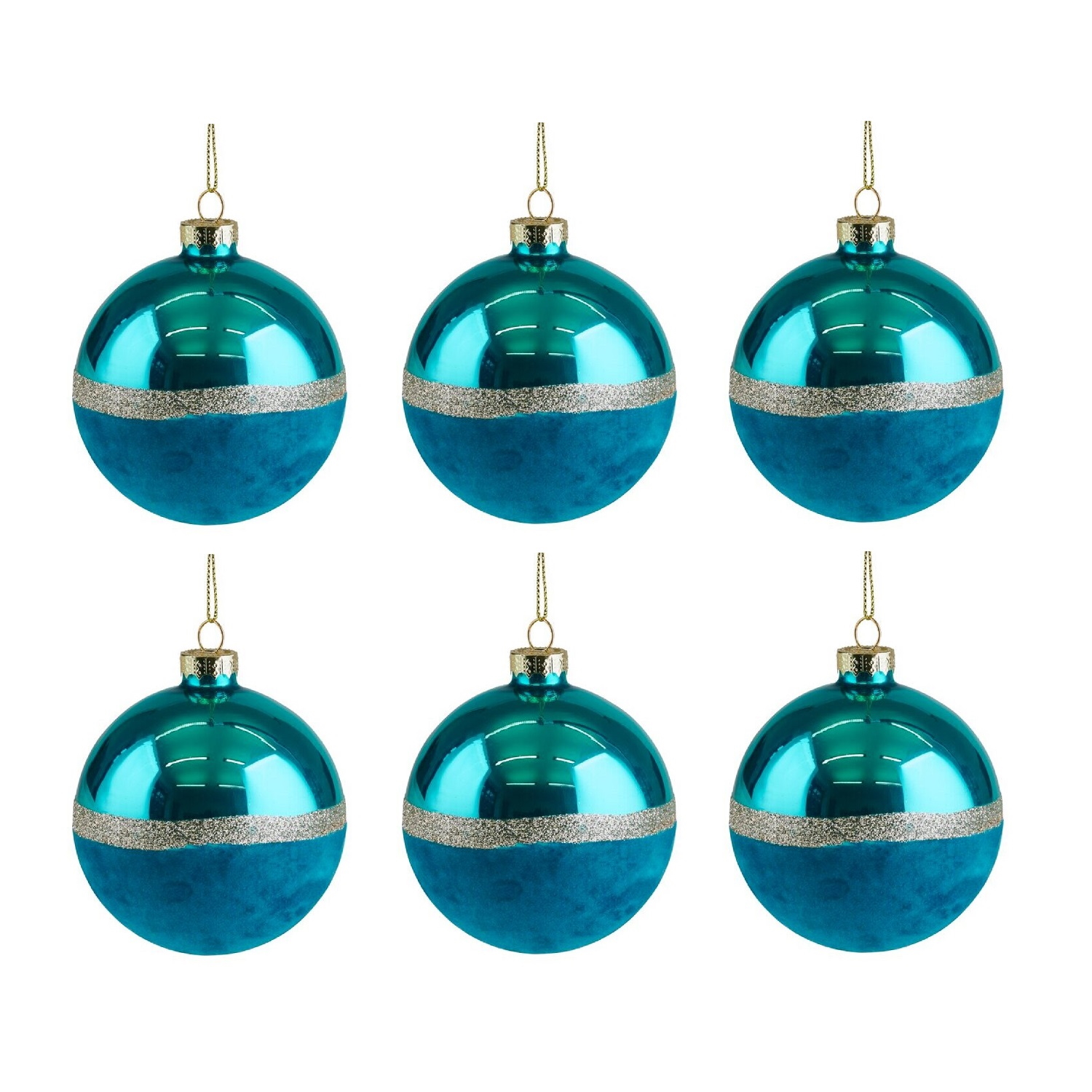 Weihnachtskugel Seoul Samt Set 8cm blau 6 Stück im Set Christbaumkugel mit Glitzerstreifen