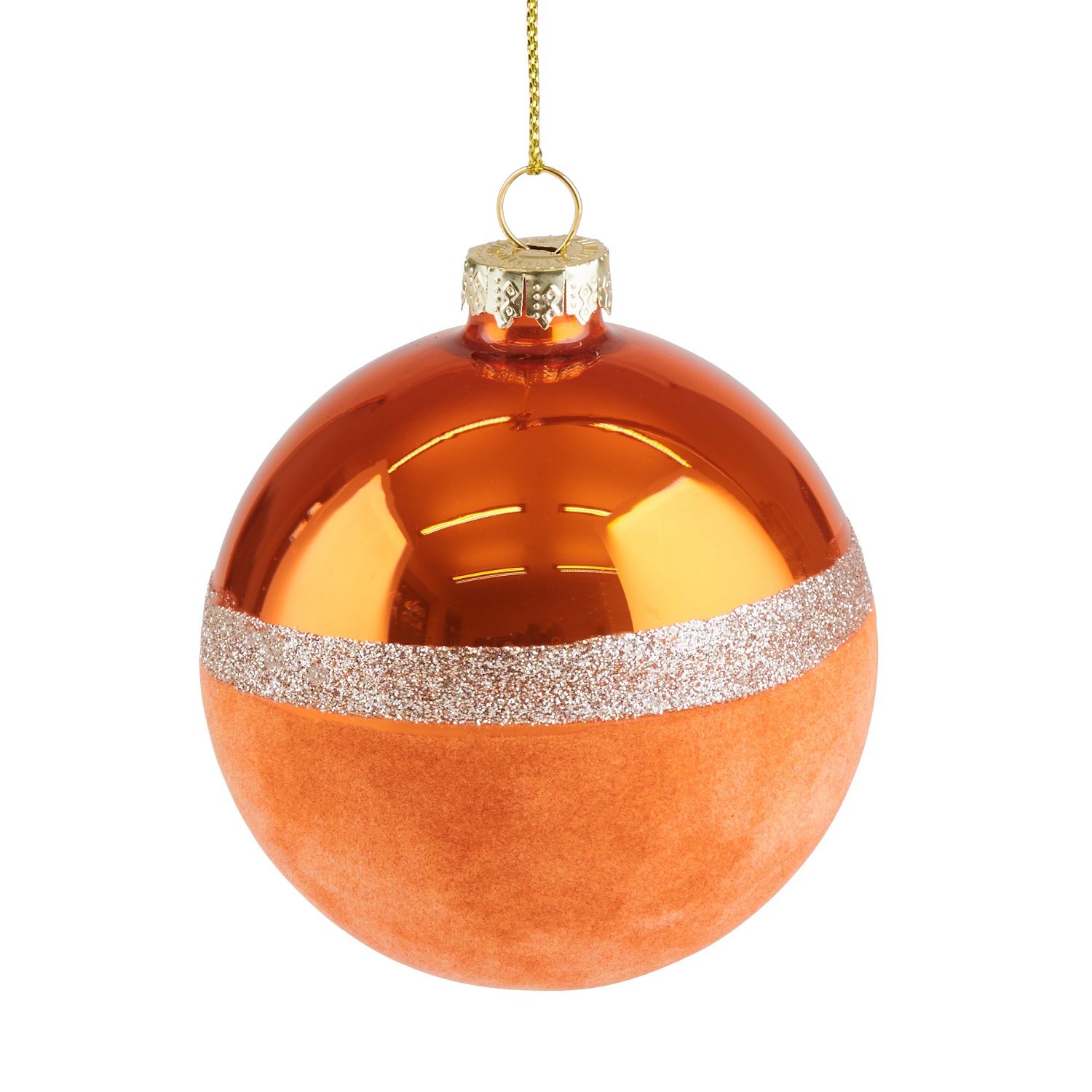 Weihnachtskugel Seoul Samt Set 8cm orange 6 Stück im Set Christbaumkugel mit Glitzerstreifen