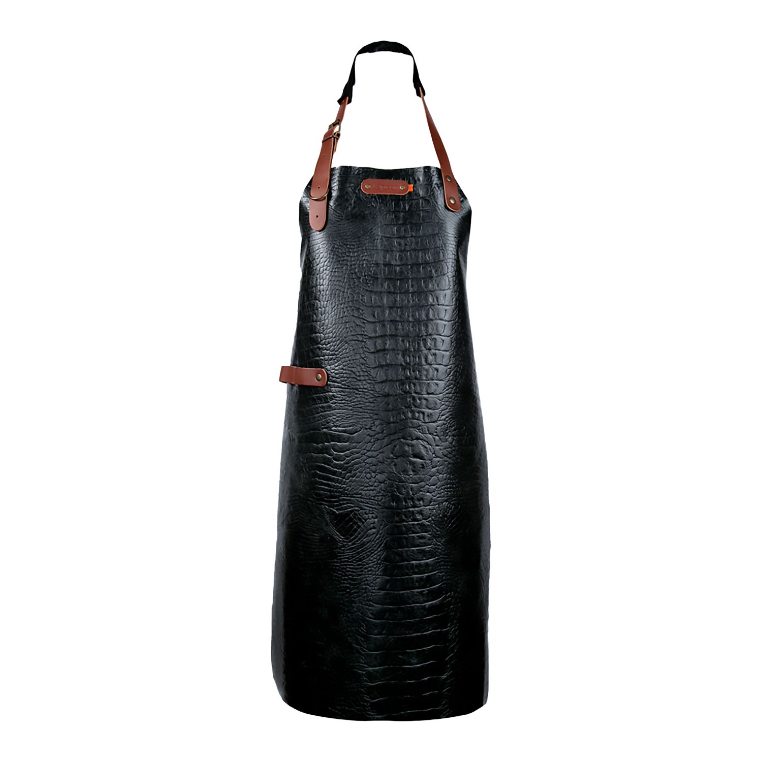 Xapron Lederschürze NEW YORK CAIMAN mit Nackenriemen black Grillschürze weiches Büffelleder gewachst Handarbeit