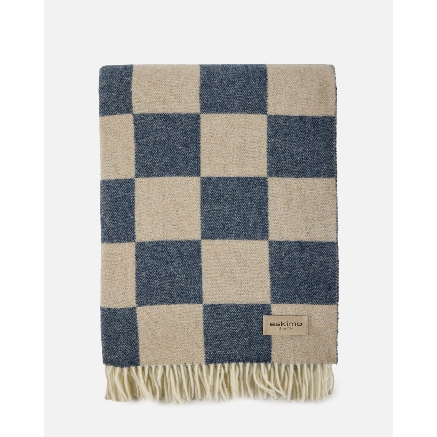 eskimo Decke Checks Schachbrett marine beige Schweizer Merino-Wolldecke gemustert