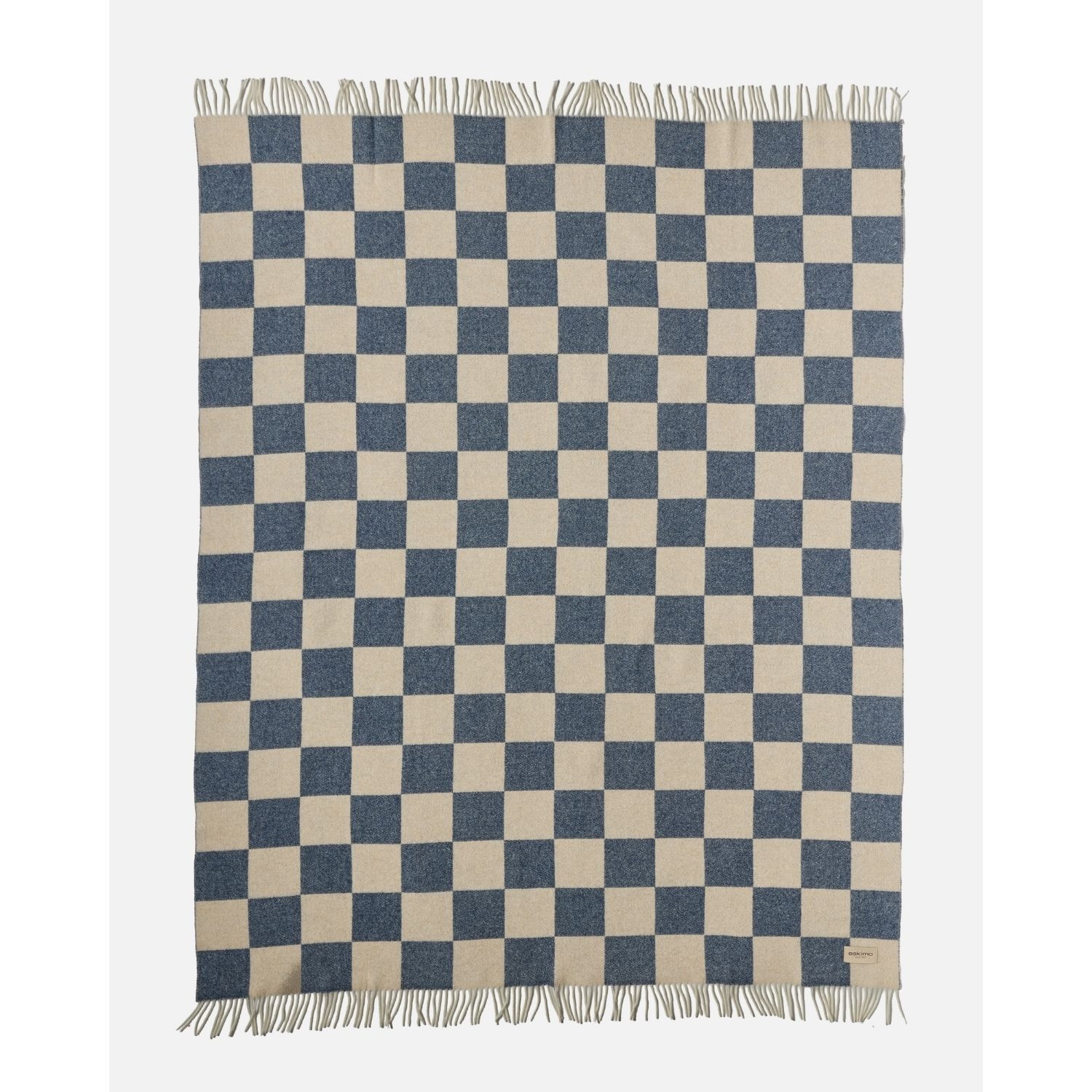 eskimo Decke Checks Schachbrett marine beige Schweizer Merino-Wolldecke gemustert