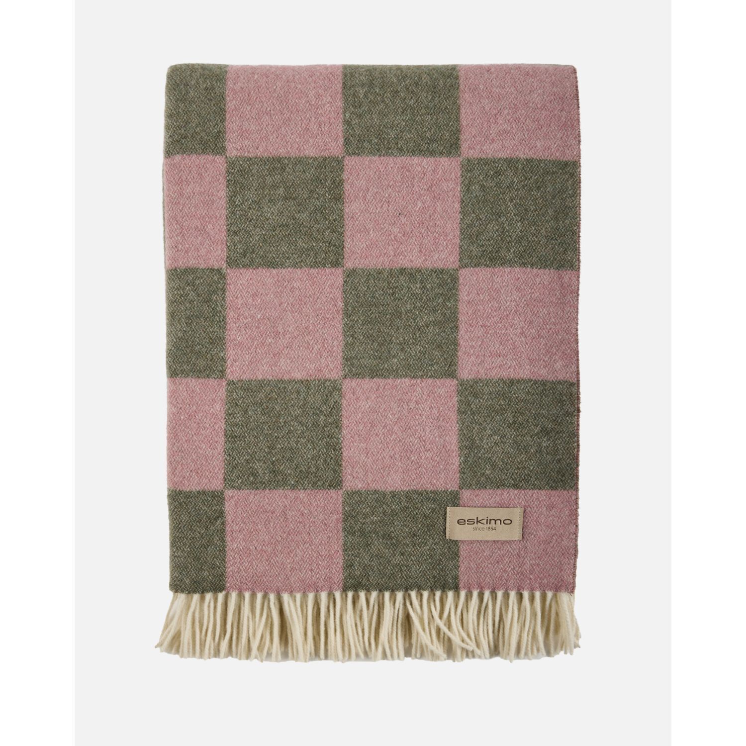 eskimo Decke Checks Schachbrett oliv rose Schweizer Merino-Wolldecke gemustert