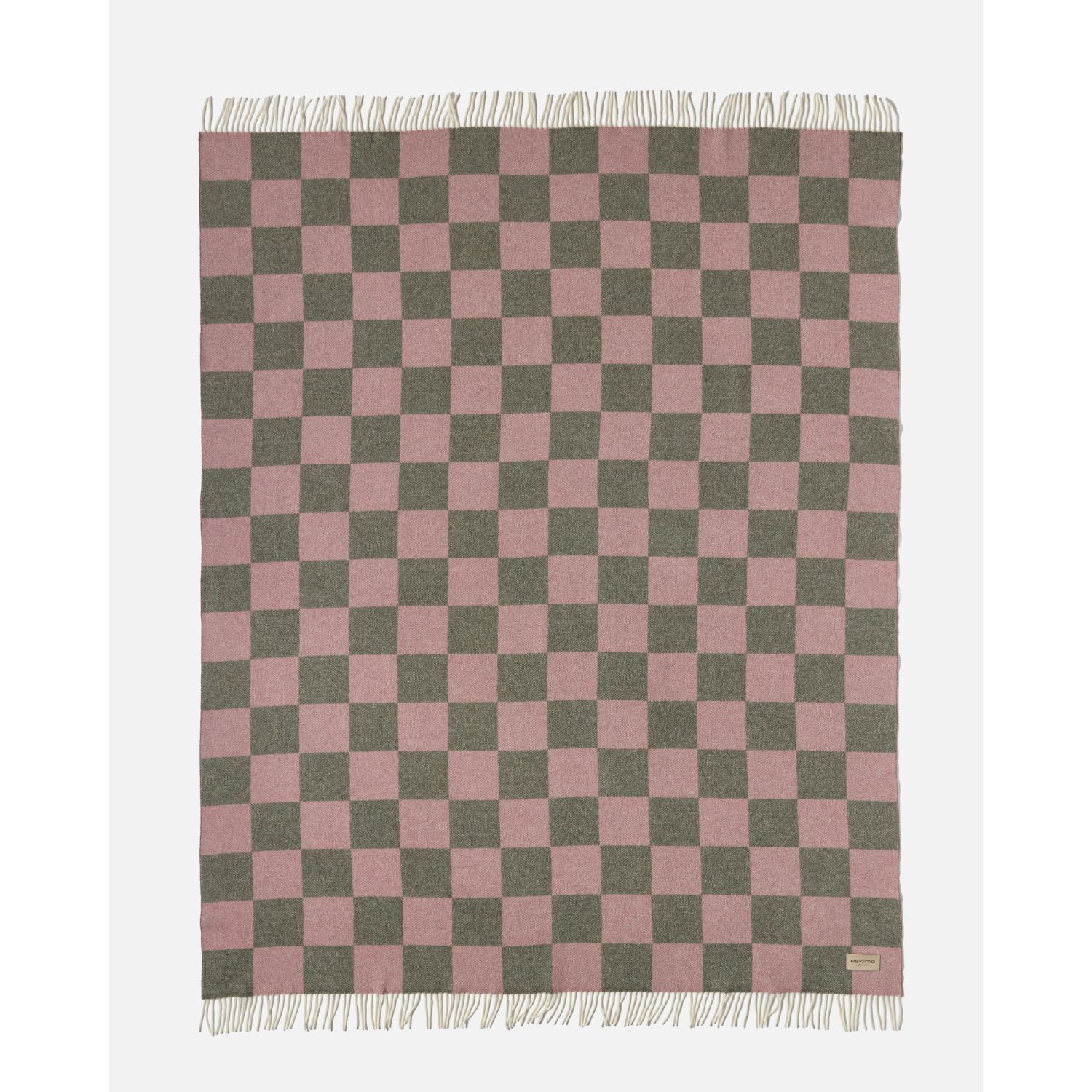 eskimo Decke Checks Schachbrett oliv rose Schweizer Merino-Wolldecke gemustert