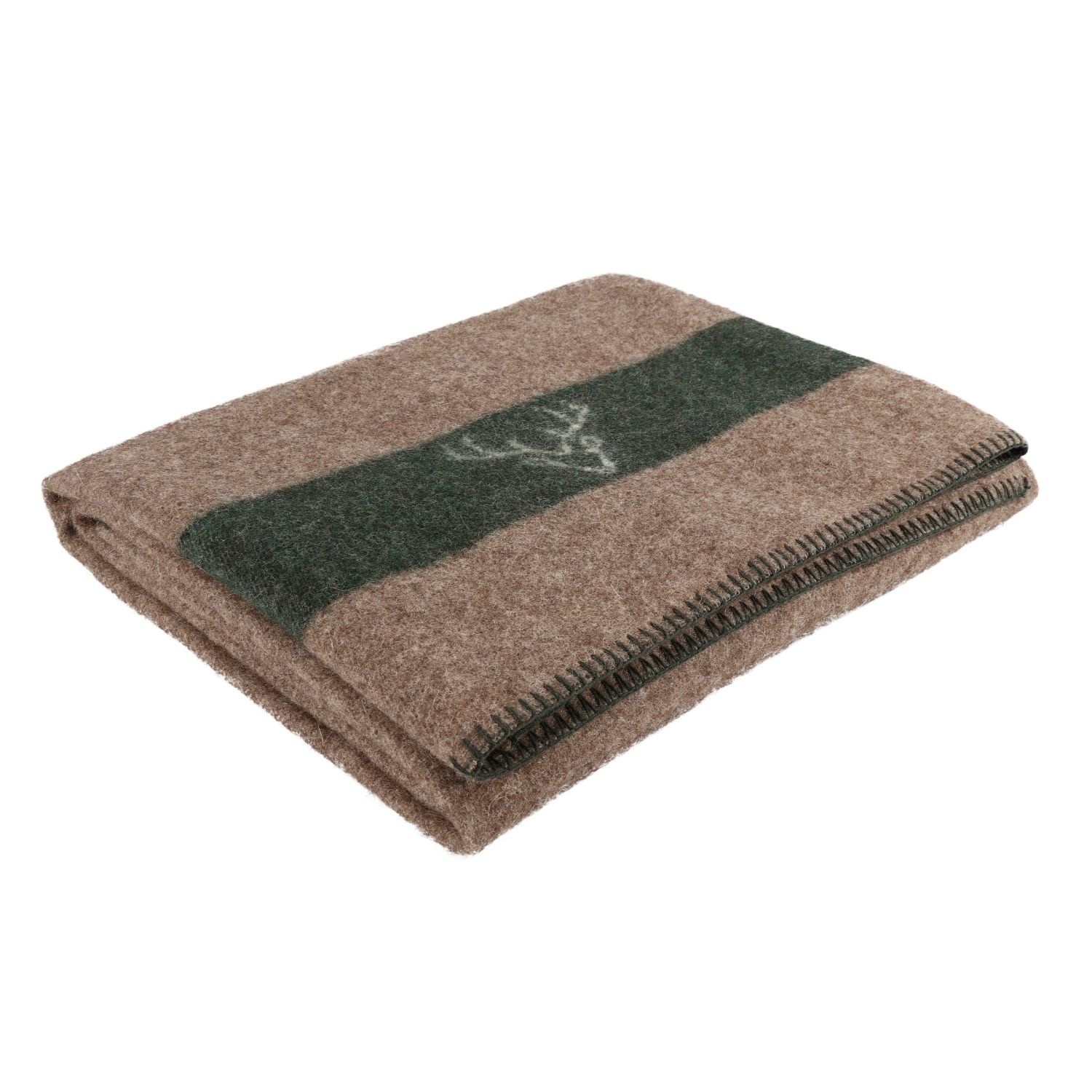 eskimo Decke Hirsch braun grün Schweizer Decke mit Hirschkopf