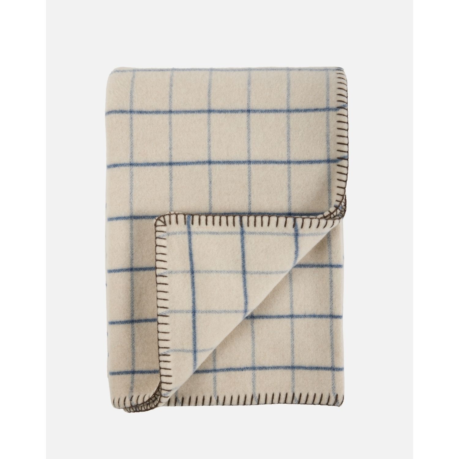 eskimo Decke Montauk beige blau Schweizer Merino-Wolldecke mit Karo-Muster