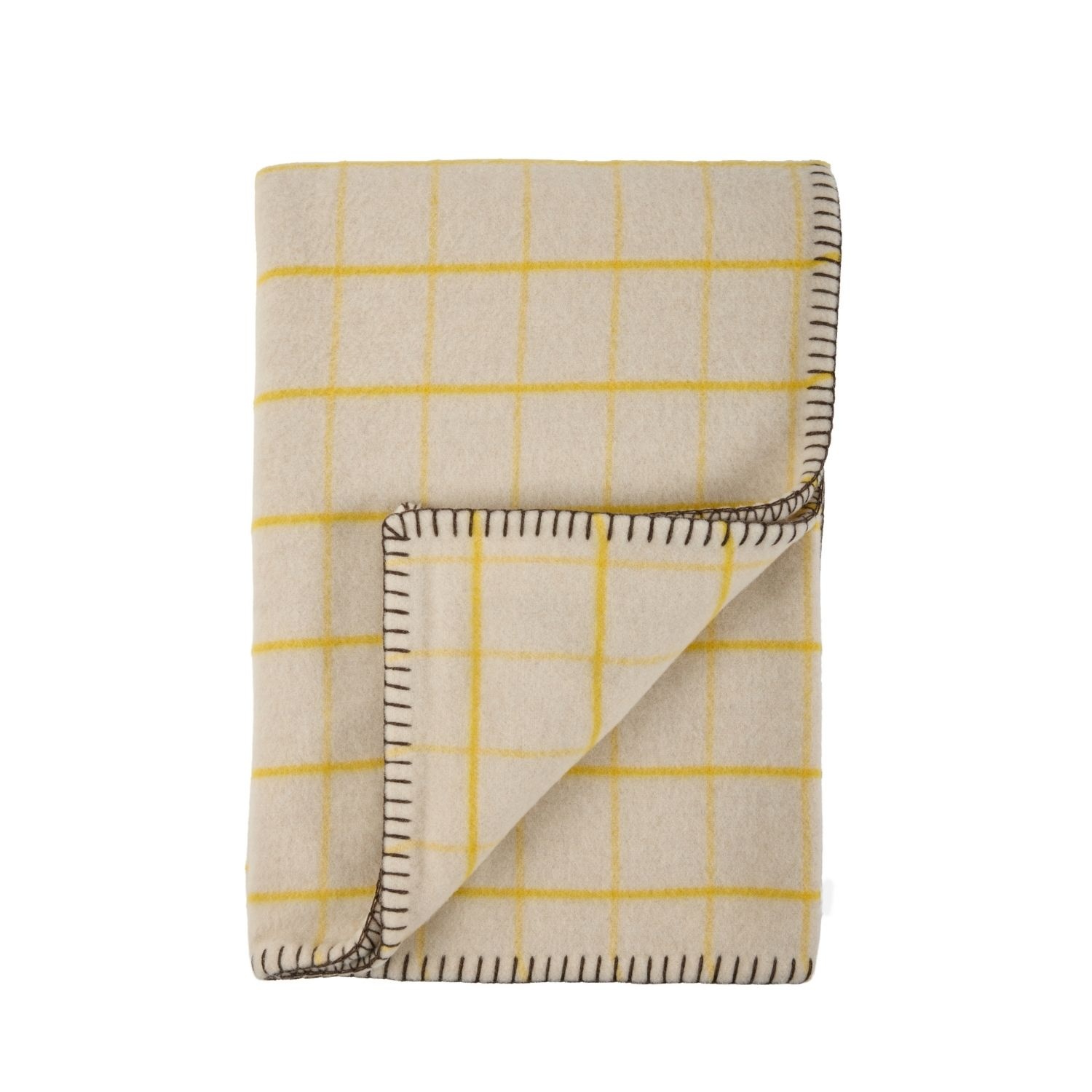 eskimo Decke Montauk beige gelb Schweizer Merino-Wolldecke mit Karo-Muster