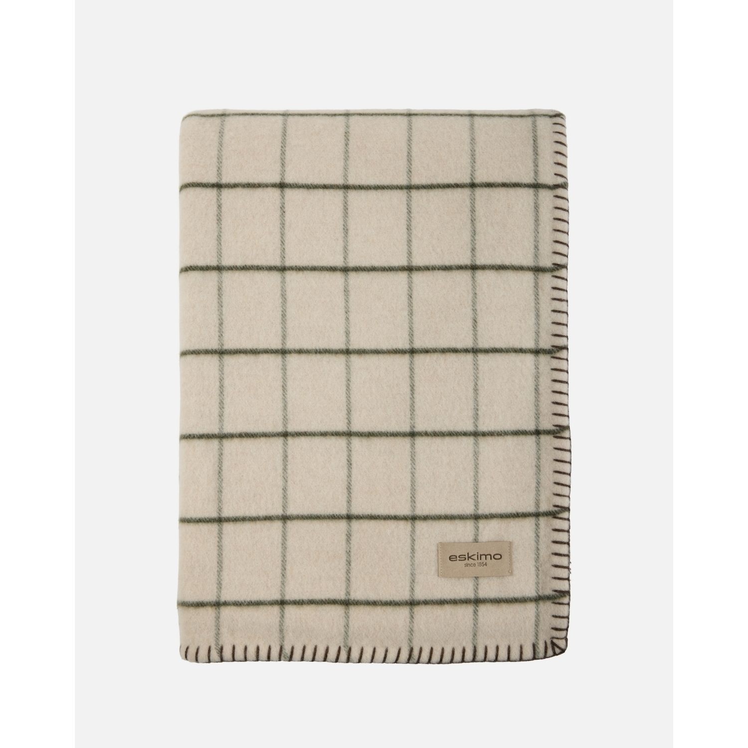 eskimo Decke Montauk beige oliv Schweizer Merino-Wolldecke mit Karo-Muster