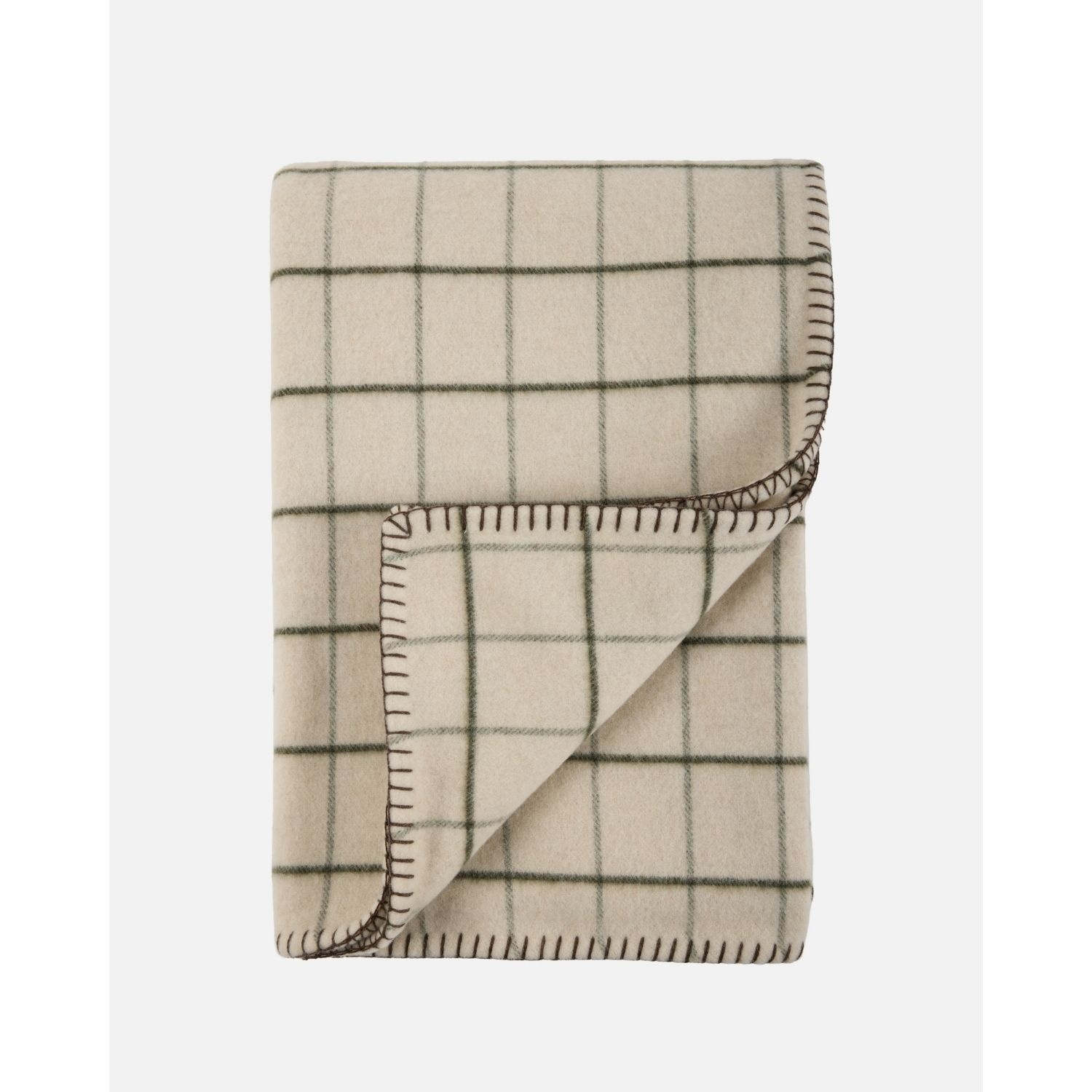 eskimo Decke Montauk beige oliv Schweizer Merino-Wolldecke mit Karo-Muster