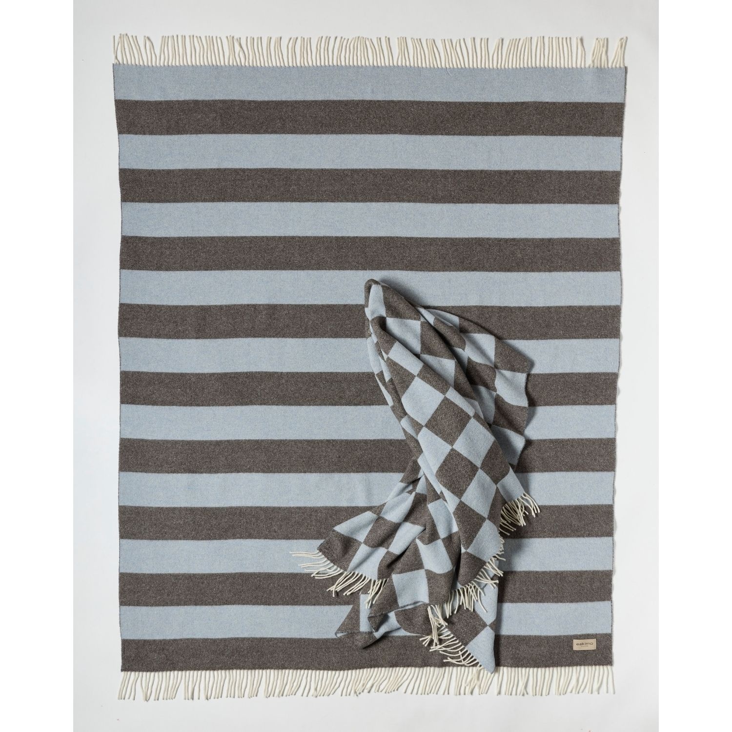 eskimo Decke Stripes Streifen braun ciel Schweizer Merino-Wolldecke zweifarbig