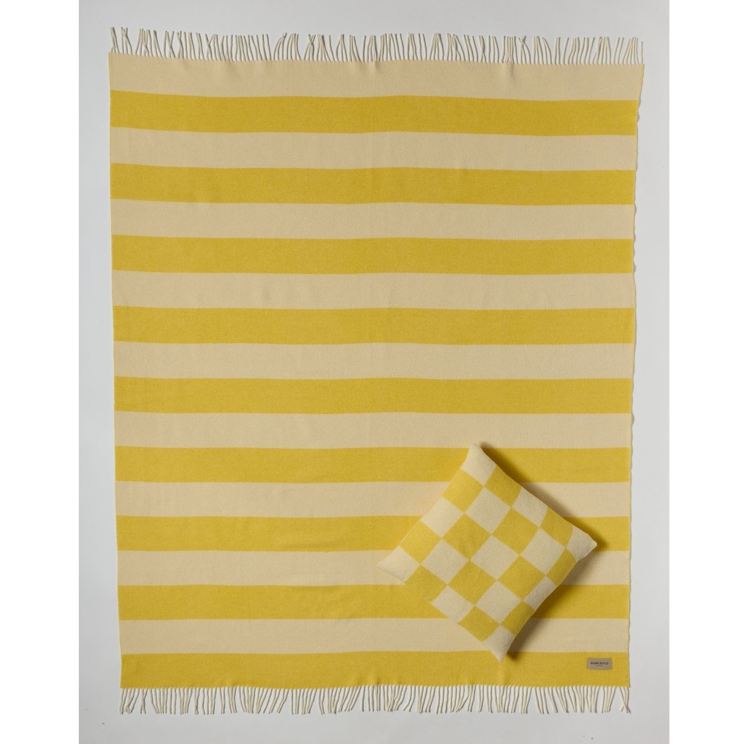 eskimo Decke Stripes Streifen gelb ecru Schweizer Merino-Wolldecke zweifarbig