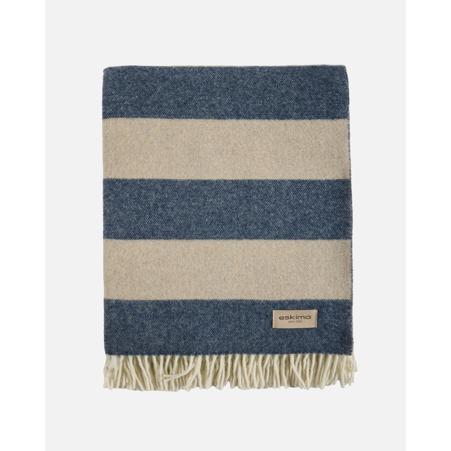 eskimo Decke Stripes Streifen marine beige Schweizer Merino-Wolldecke zweifarbig