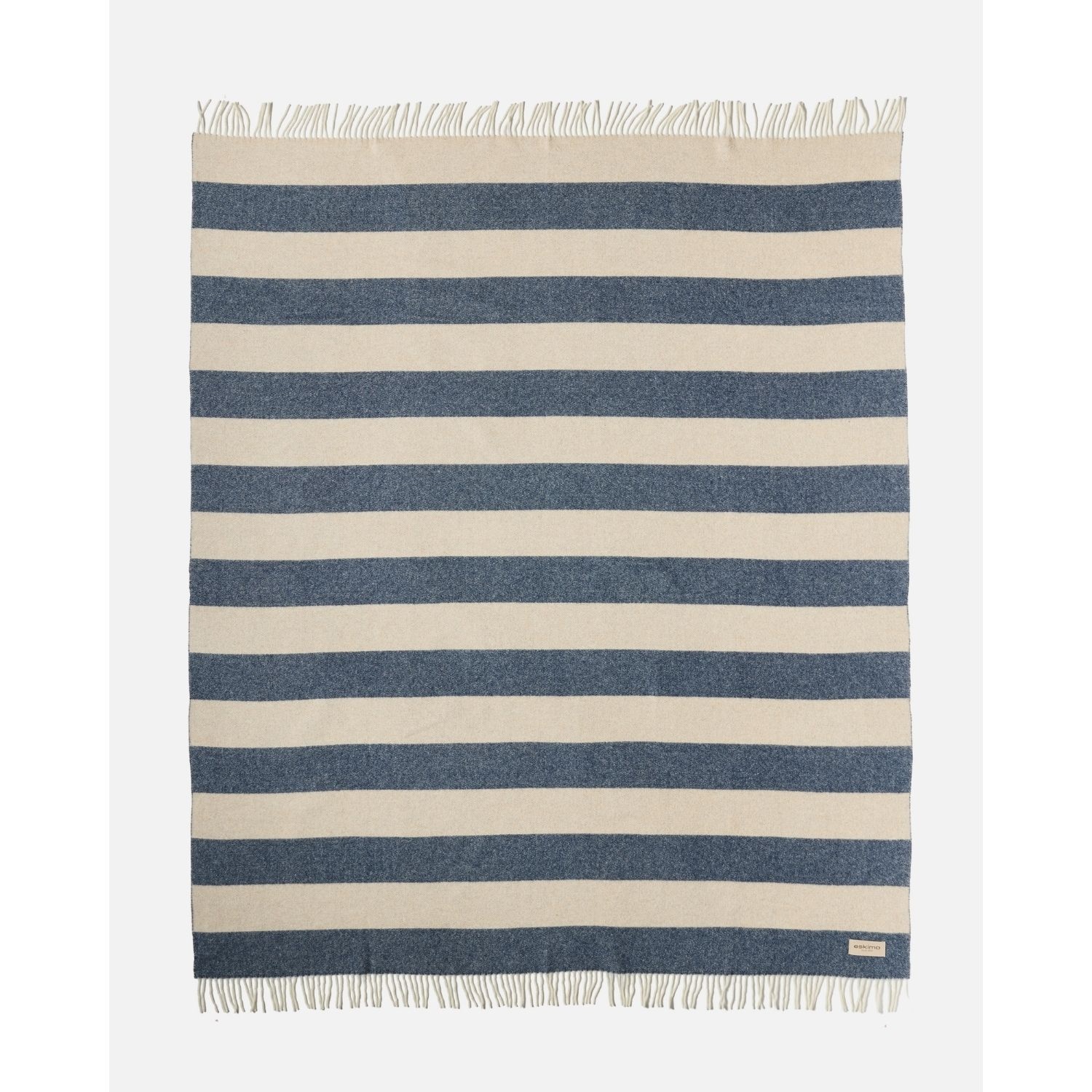 eskimo Decke Stripes Streifen marine beige Schweizer Merino-Wolldecke zweifarbig