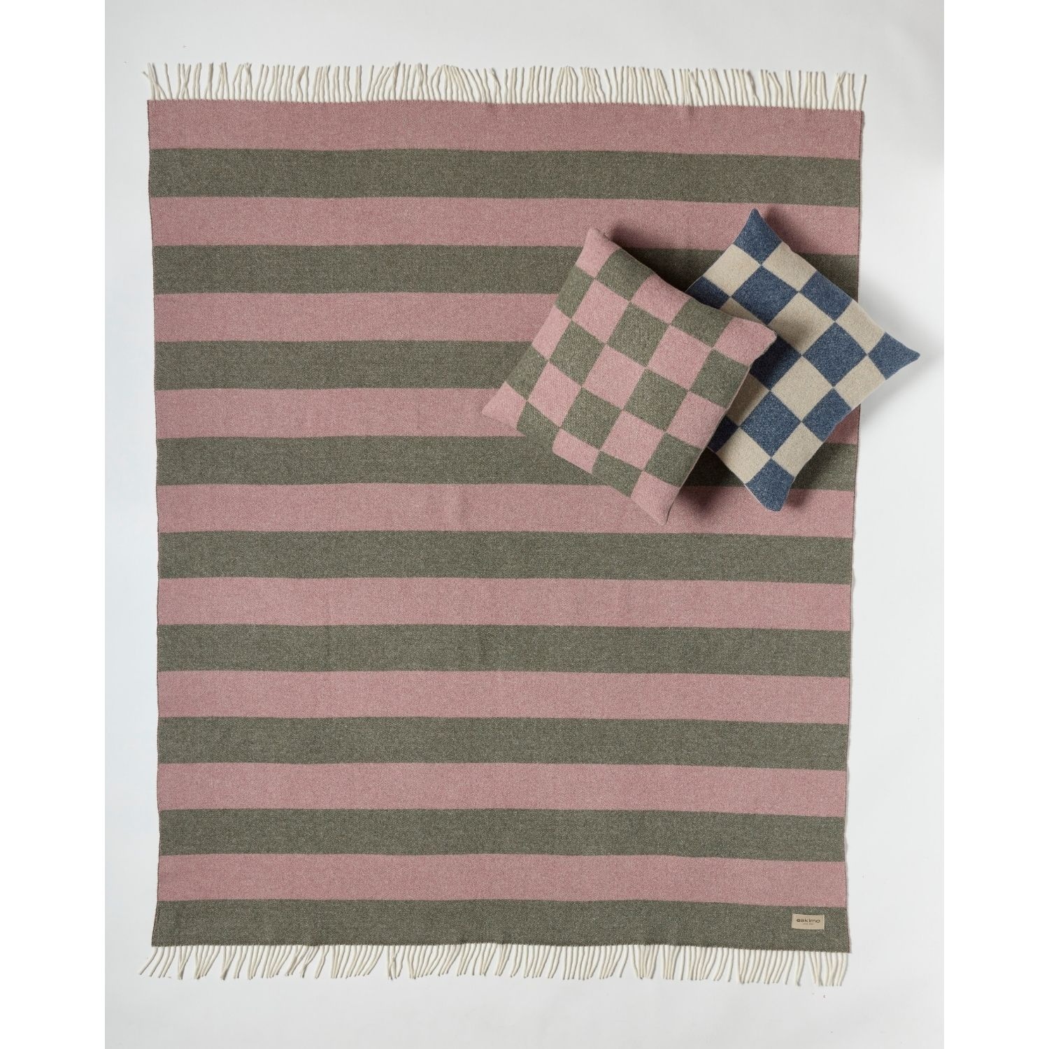 eskimo Decke Stripes Streifen oliv rose Schweizer Merino-Wolldecke zweifarbig