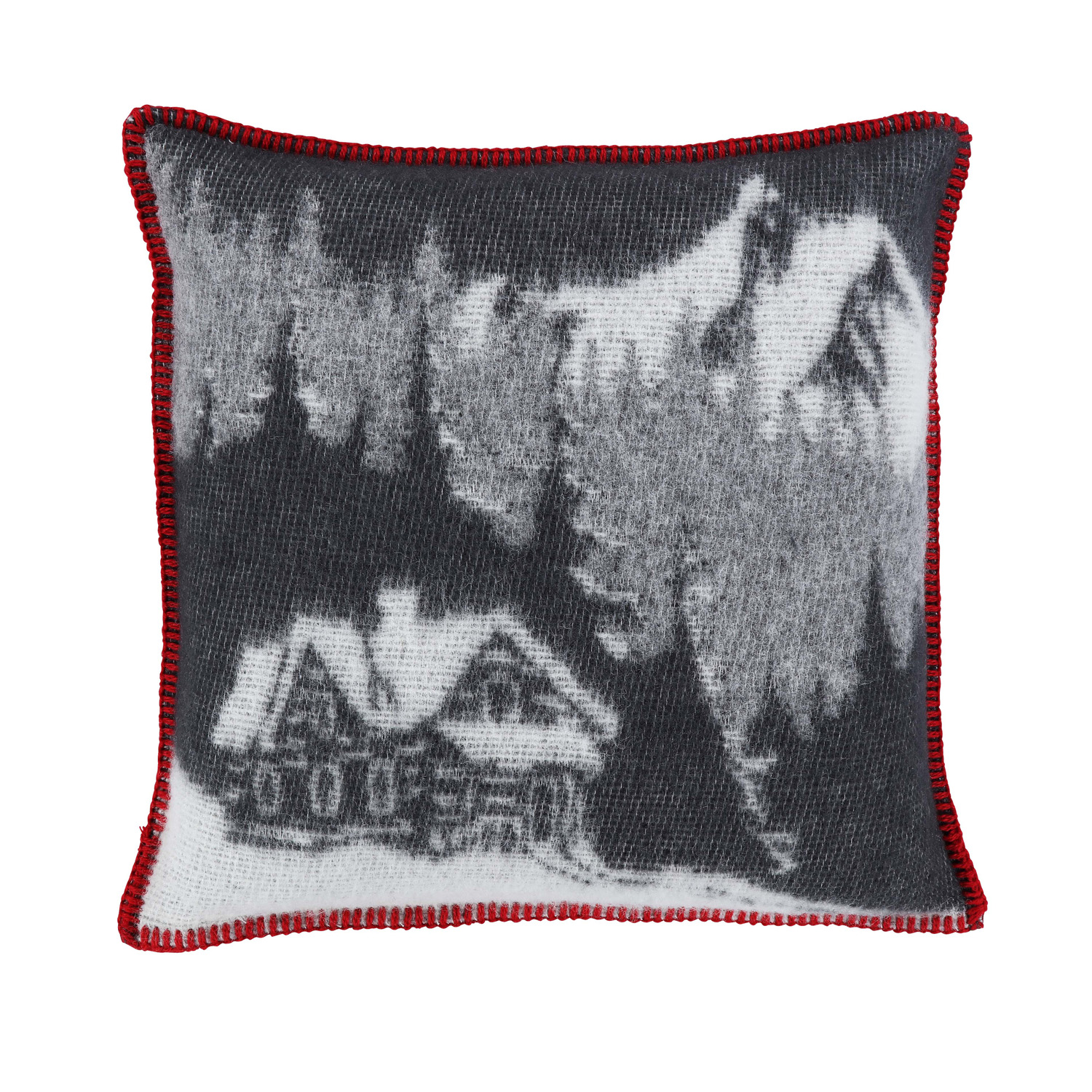 eskimo Kissen Winter Wonderland grau mit Motiv weiß Kissenhüllen aus Naturhaaren mit Kontrastkettelung