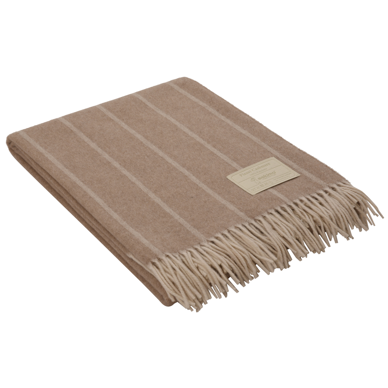 eskimo Plaid Mira Ds. 526 Streifen beige mit gedrehten Fransen feinstes Kaschmirplaid gerauht