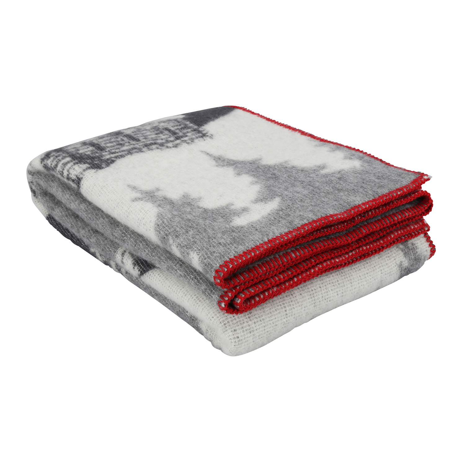 eskimo Plaid Winter Wonderland grau mit Motiv weiß Wolldecke aus Naturhaaren mit Kontrastkettelung