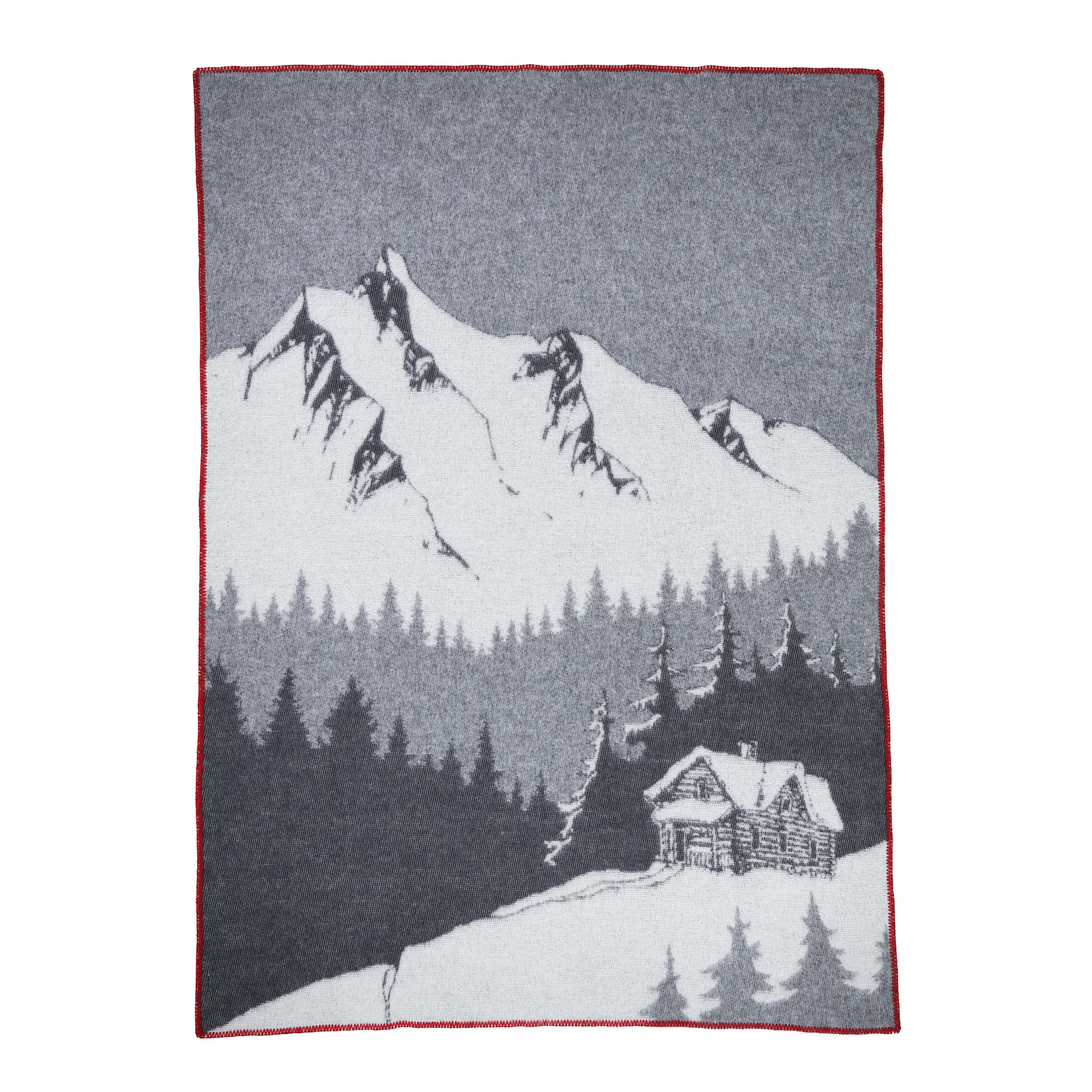 eskimo Plaid Winter Wonderland grau mit Motiv weiß Wolldecke aus Naturhaaren mit Kontrastkettelung
