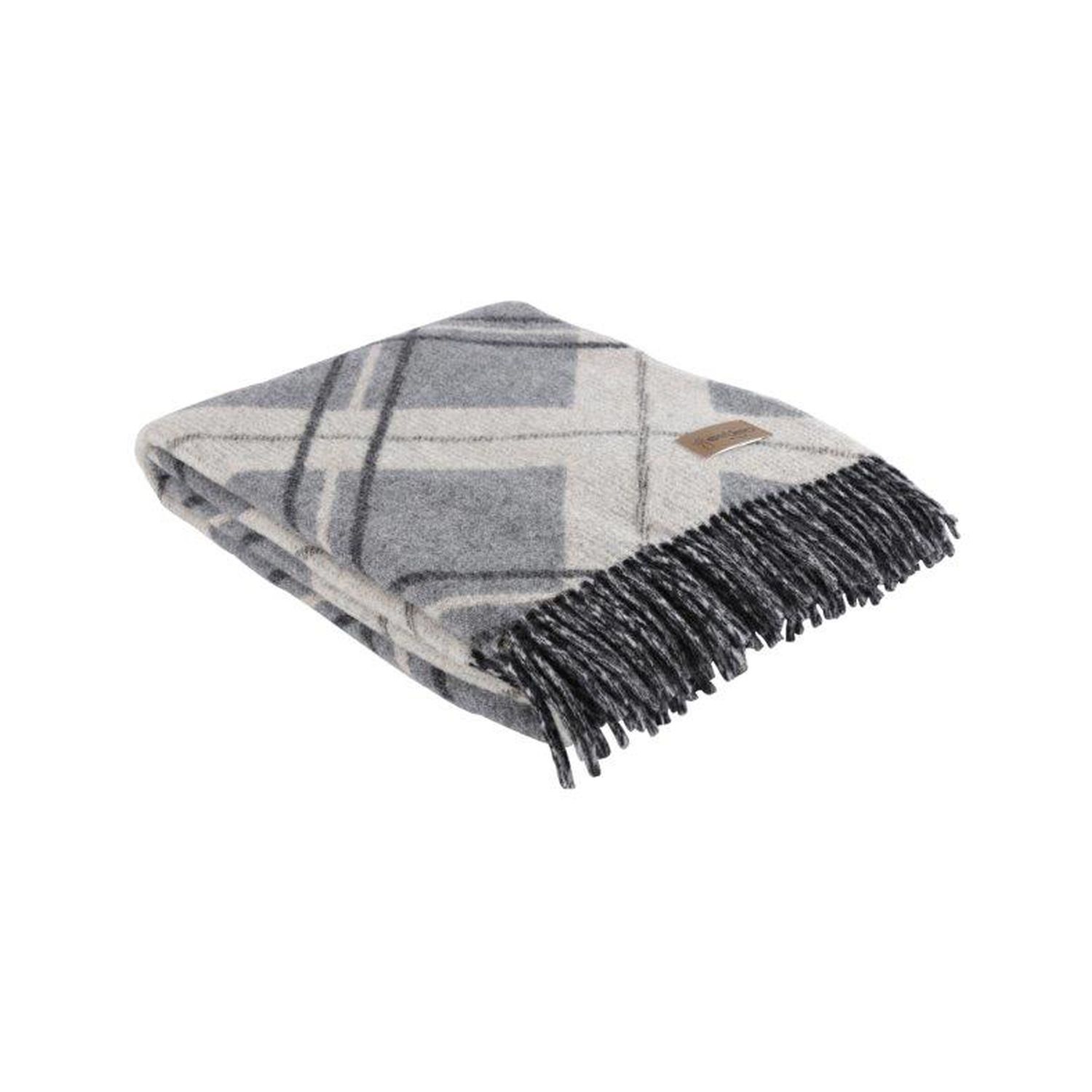 eskimo Wohndecke Basilea silber beige Kuscheldecke feinste Merino Wolle mit Fransen