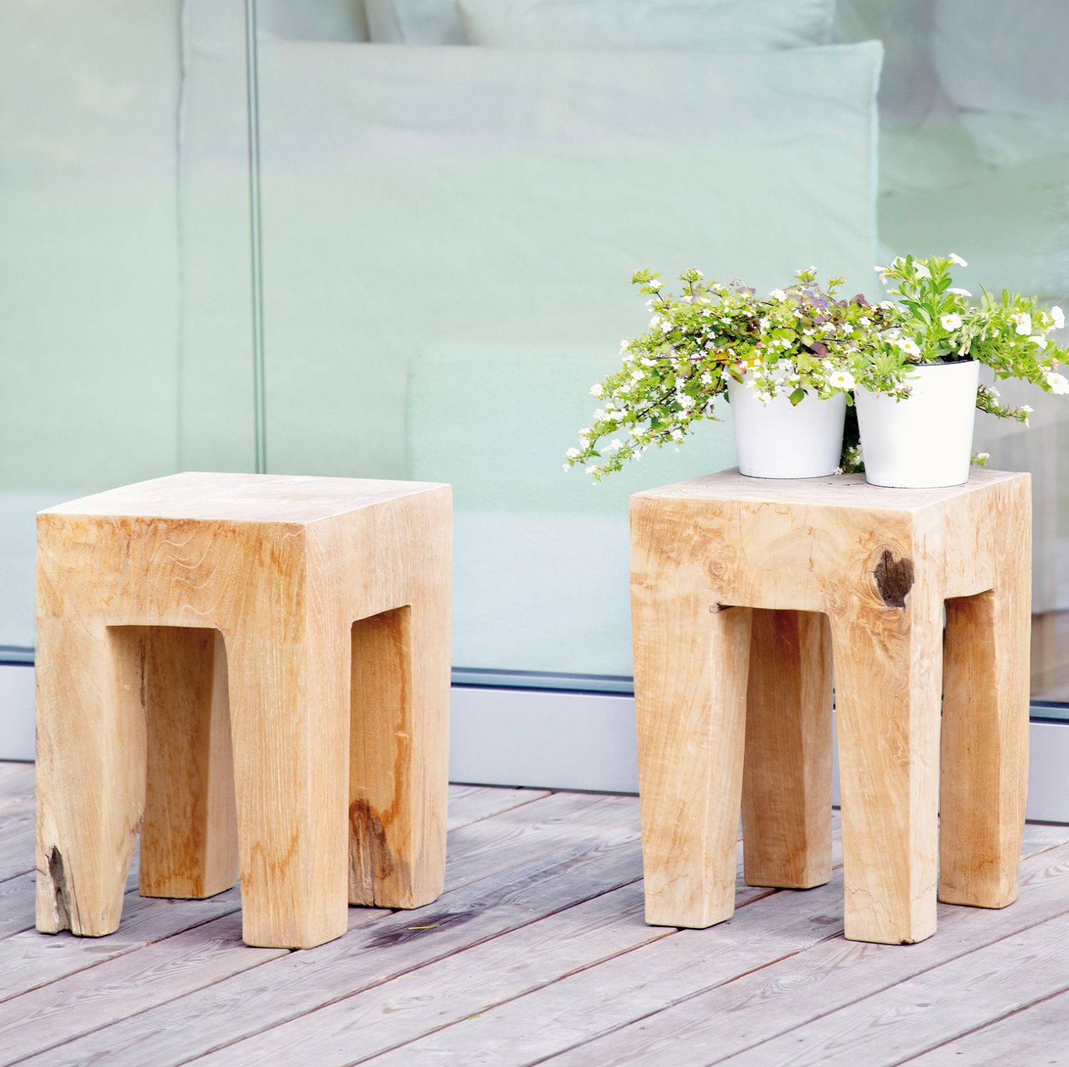 jankurtz Hocker JAVA eckig natur Höhe 40cm Teakholz massiv jedes Stück ein Unikat