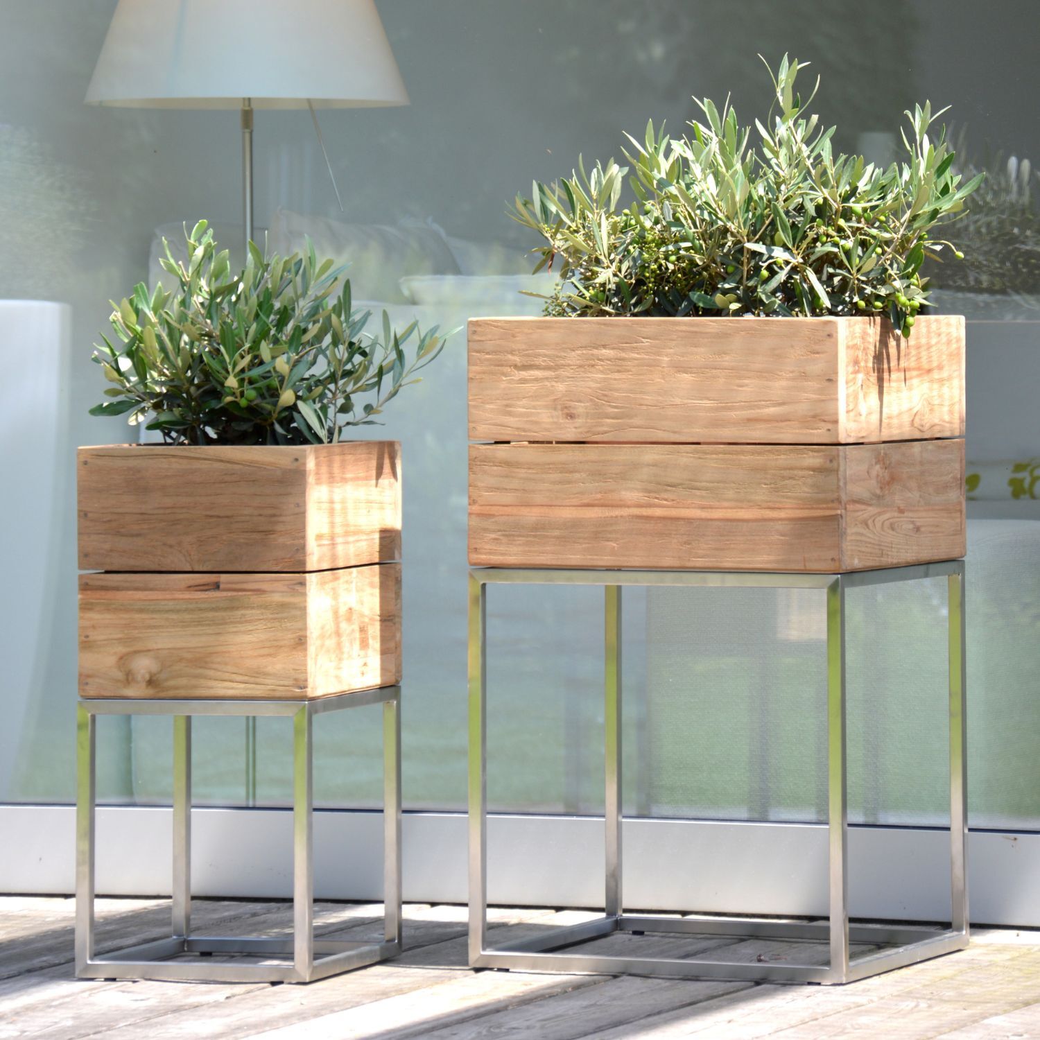 jankurtz MINI GARDEN Pflanzenbehälter 53x25 cm Teakholz und Gestell aus Edelstahl