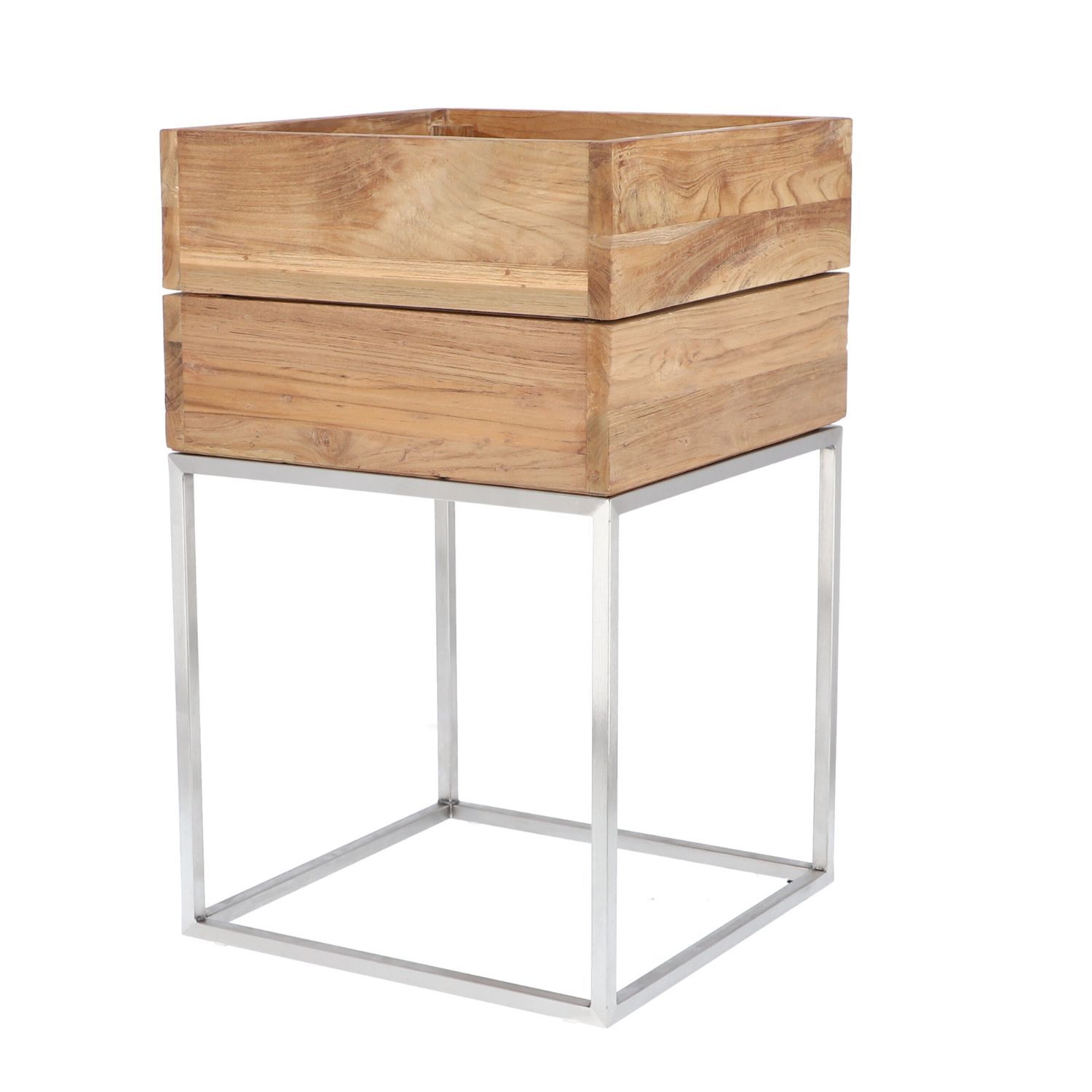 jankurtz MINI GARDEN Pflanzenbehälter 65x40 cm Teakholz und Gestell aus Edelstahl