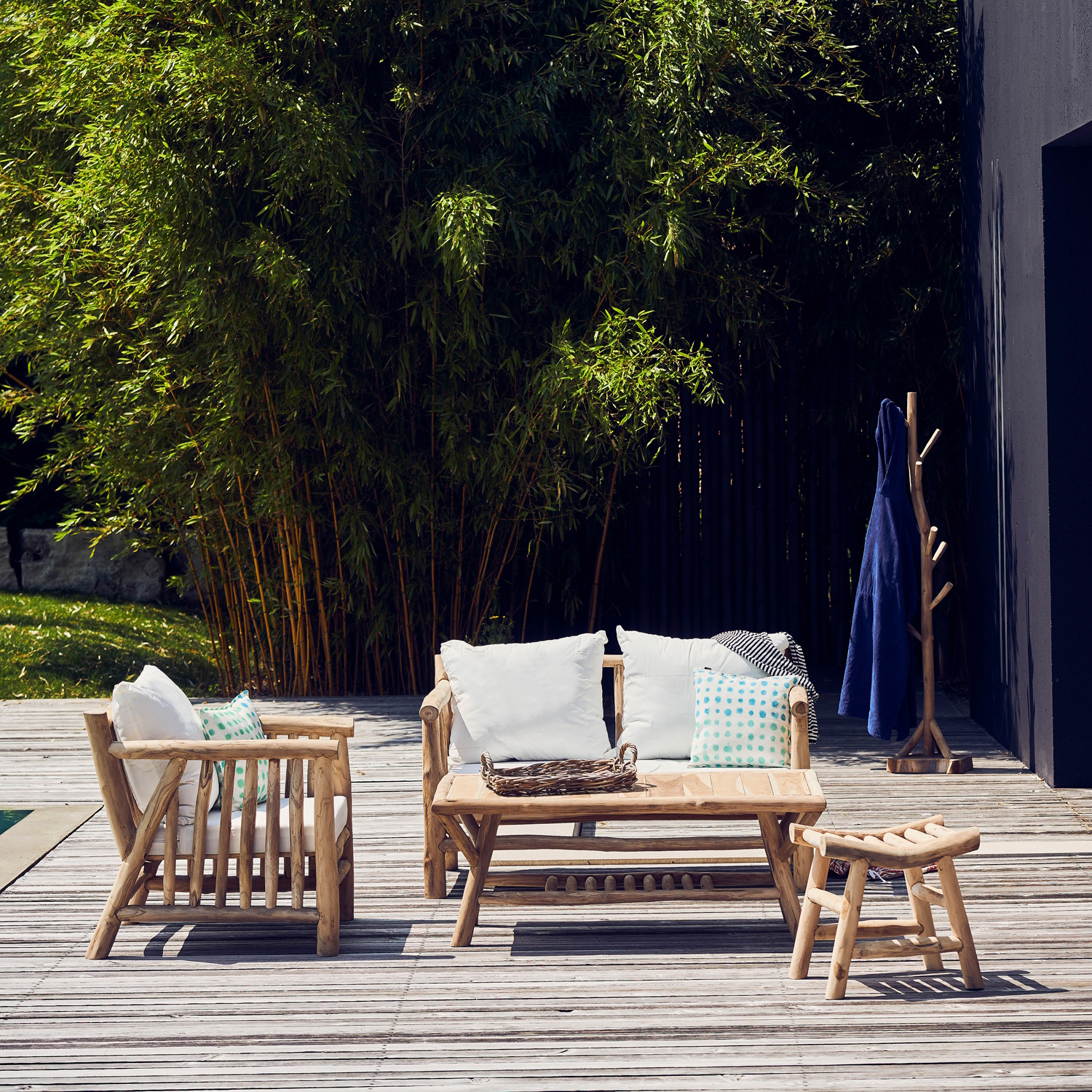 jankurtz Sofa FRED Teak recycelt natur inkl.Kissen Holzsofa jedes Stück ein Unikat