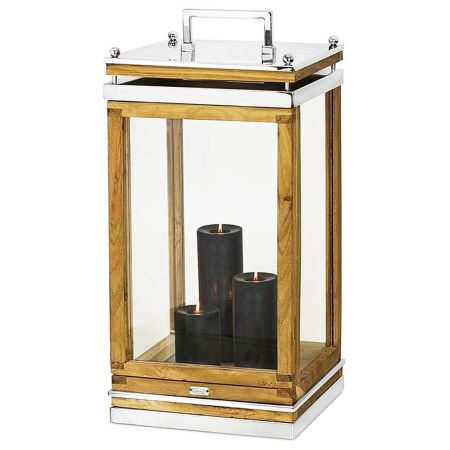 EDZARD Laterne Huntsville Höhe 66cm vernickelt Holz