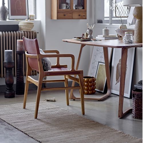 Bloomingville Loungesessel Ollie braun Sessel Teakholz und Rindsleder