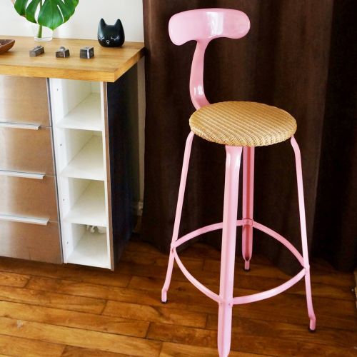 CHAISES Nicolle Barstuhl natural Loom hellrosa Sitzhöhe 78cm Loom natural und Metall Matte Light Pink