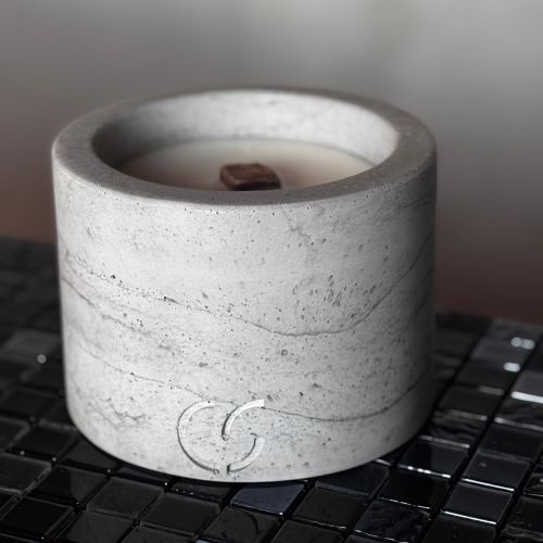 CS-Beton Tischfeuer PLAIN betongrau 16 cm rund In- und Outdoor-Deko mit Holzabdeckung