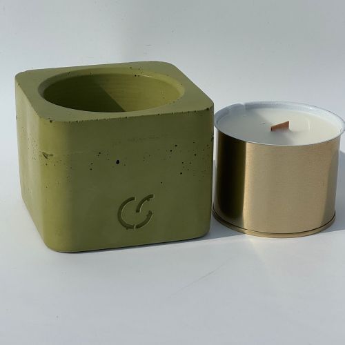 CS-Beton Tischfeuer VARIO ODORE 2er Set bambus-grün Betondeko mit austauschbarer Wachsdose