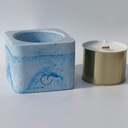 CS-Beton Tischfeuer VARIO ODORE 2er Set ice-blau Betondeko mit austauschbarer Wachsdose