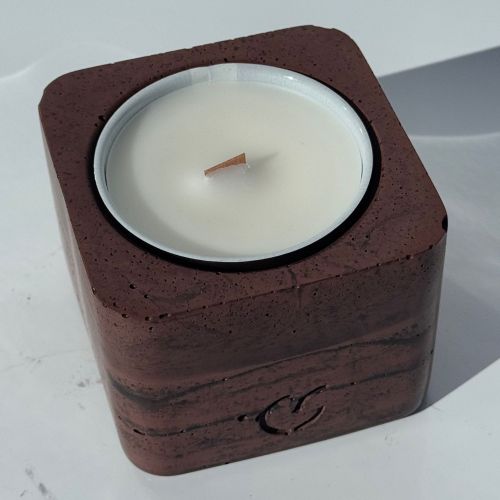 CS-Beton Tischfeuer VARIO ODORE 2er Set nussbaum Betondeko mit austauschbarer Wachsdose