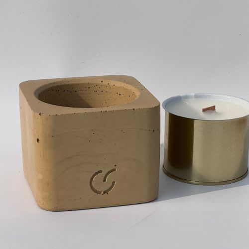 CS-Beton Tischfeuer VARIO ODORE 2er Set ocker Betondeko mit austauschbarer Wachsdose