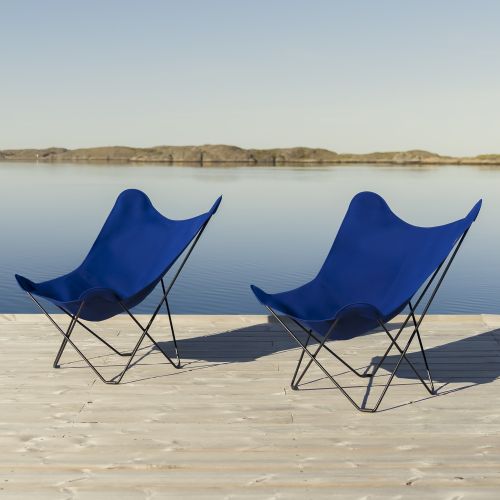 CUERODESIGN Outdoorsessel Sunshine Mariposa Atlantic Blue mit schwarzem Stahlgestell und Sunbrella-Textil