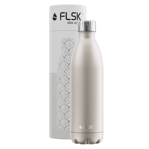 FLSK Trinkflasche Edelstahl champagne Inhalt 1l Thermosflasche Trinköffnung 3,4cm in Geschenkbox