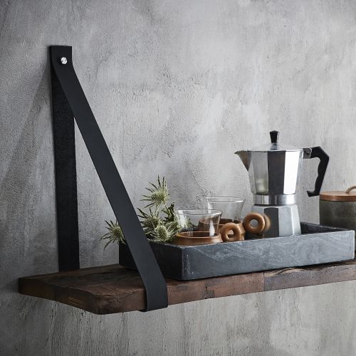 FUHRHOME Aros Regal 3er Set 3 Regale aus Leder und recyceltem Holz