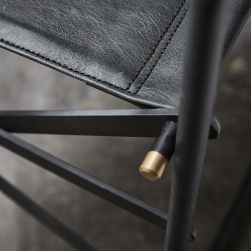 FUHRHOME Hollywood Stuhl Black aus Büffelleder und Metall klappbar