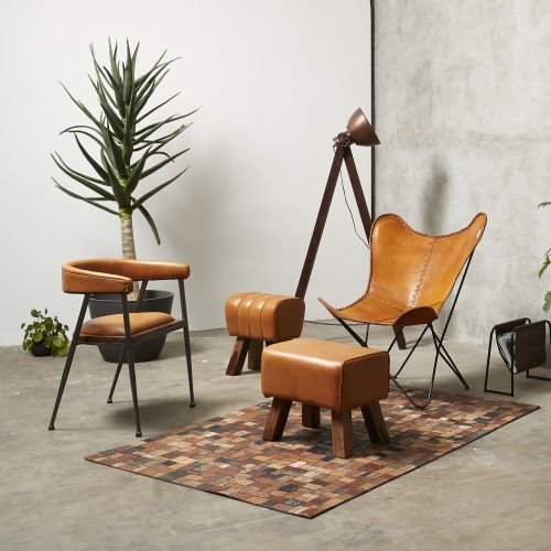 FUHRHOME London Stuhl Cognac Aus Büffelleder und Mangoholz